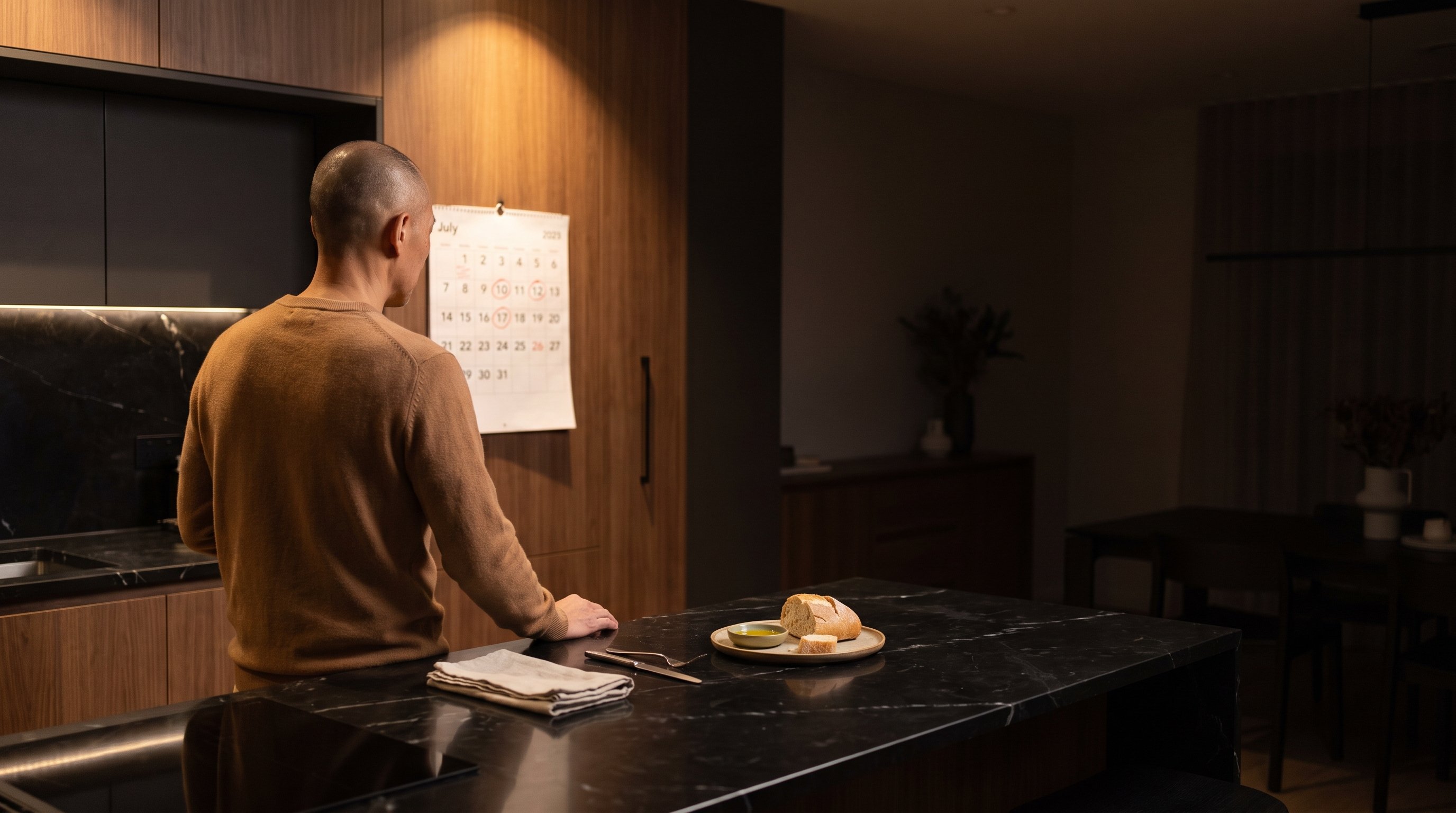calendar on kitchen wall with days marked