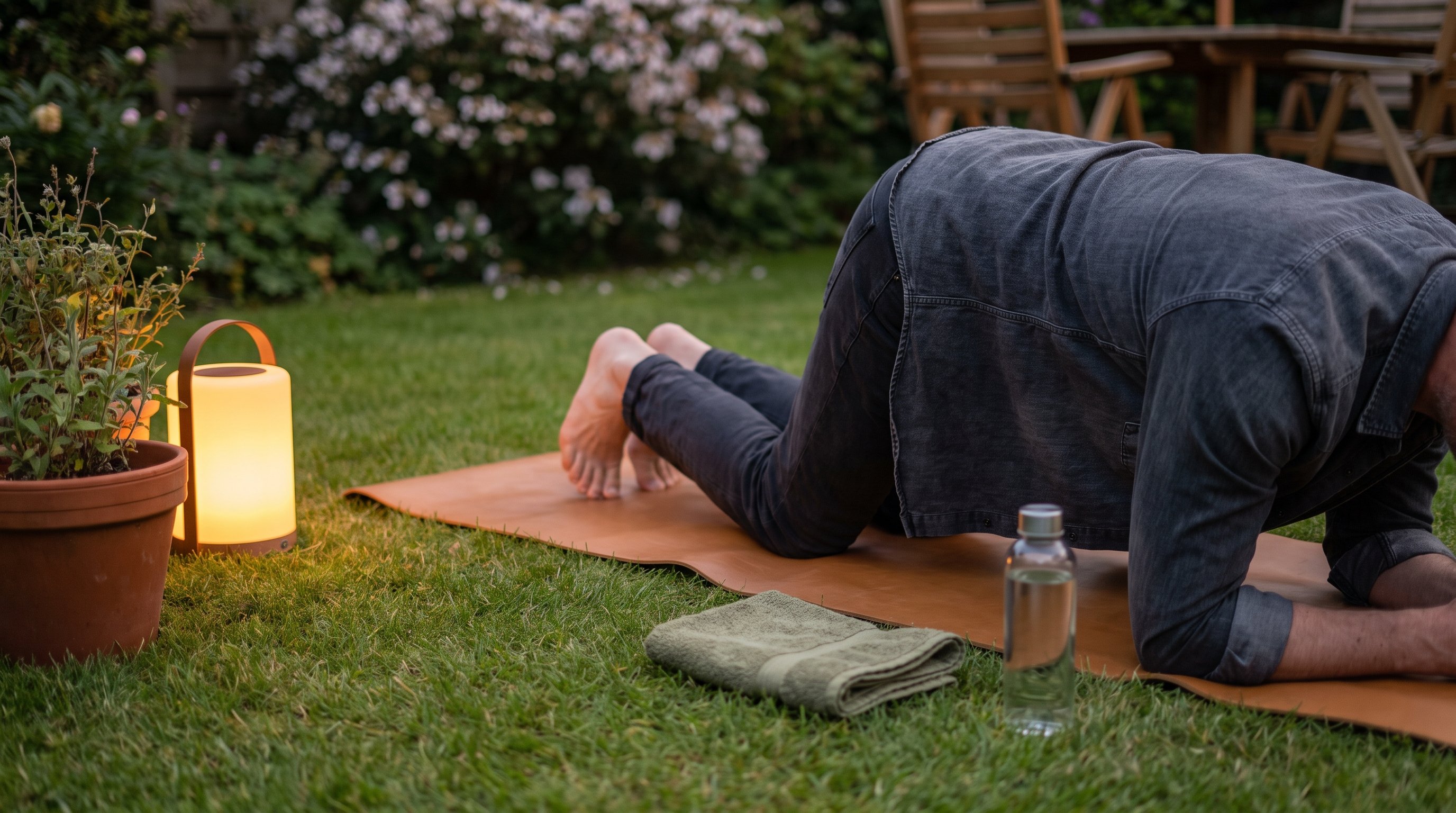 man practicing pelvic floor exercise at home