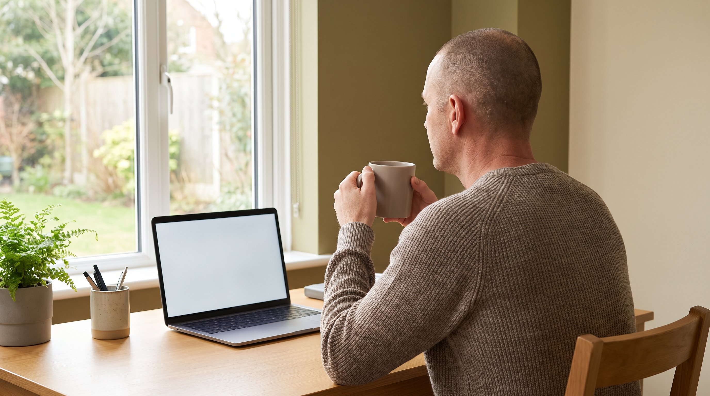 person writing in notebook at kitchen table in the evening