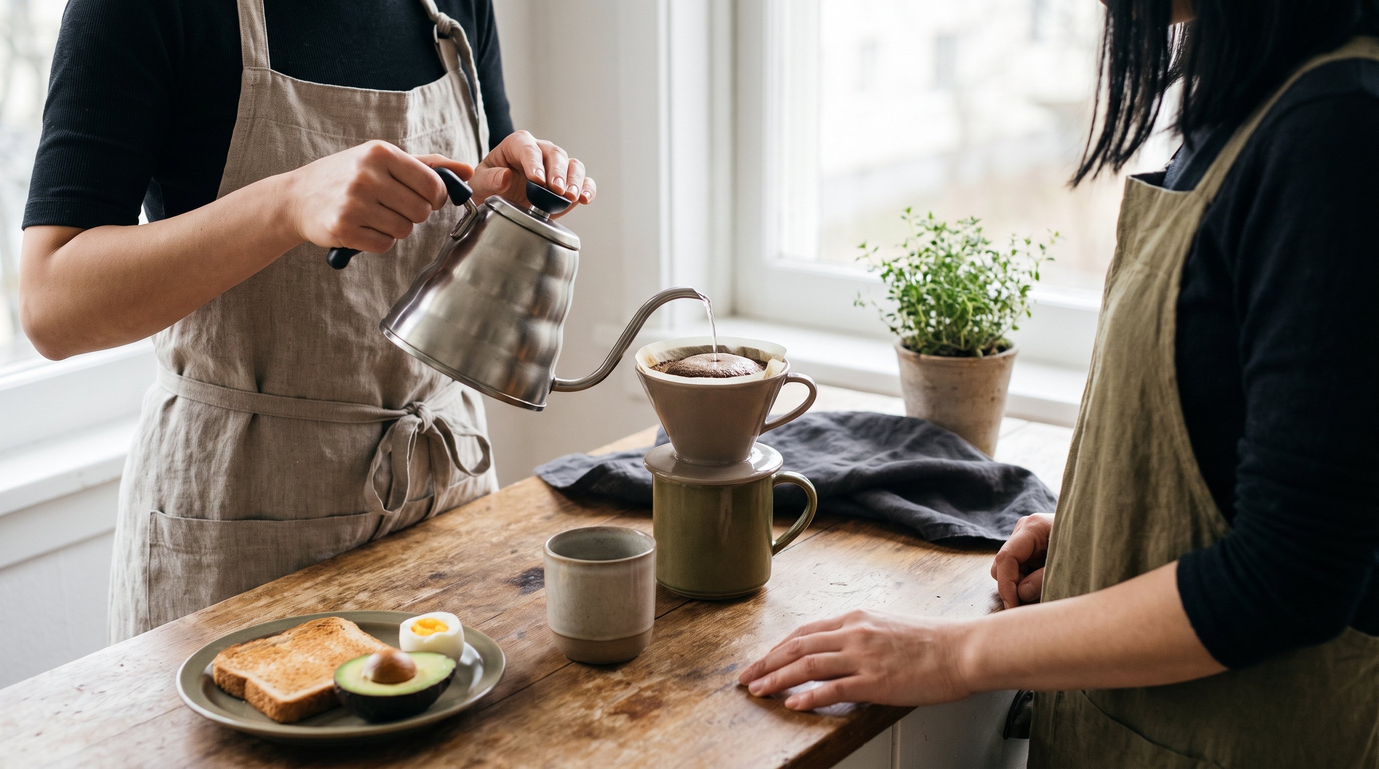 person checking off a daily habit calendar at a kitchen table