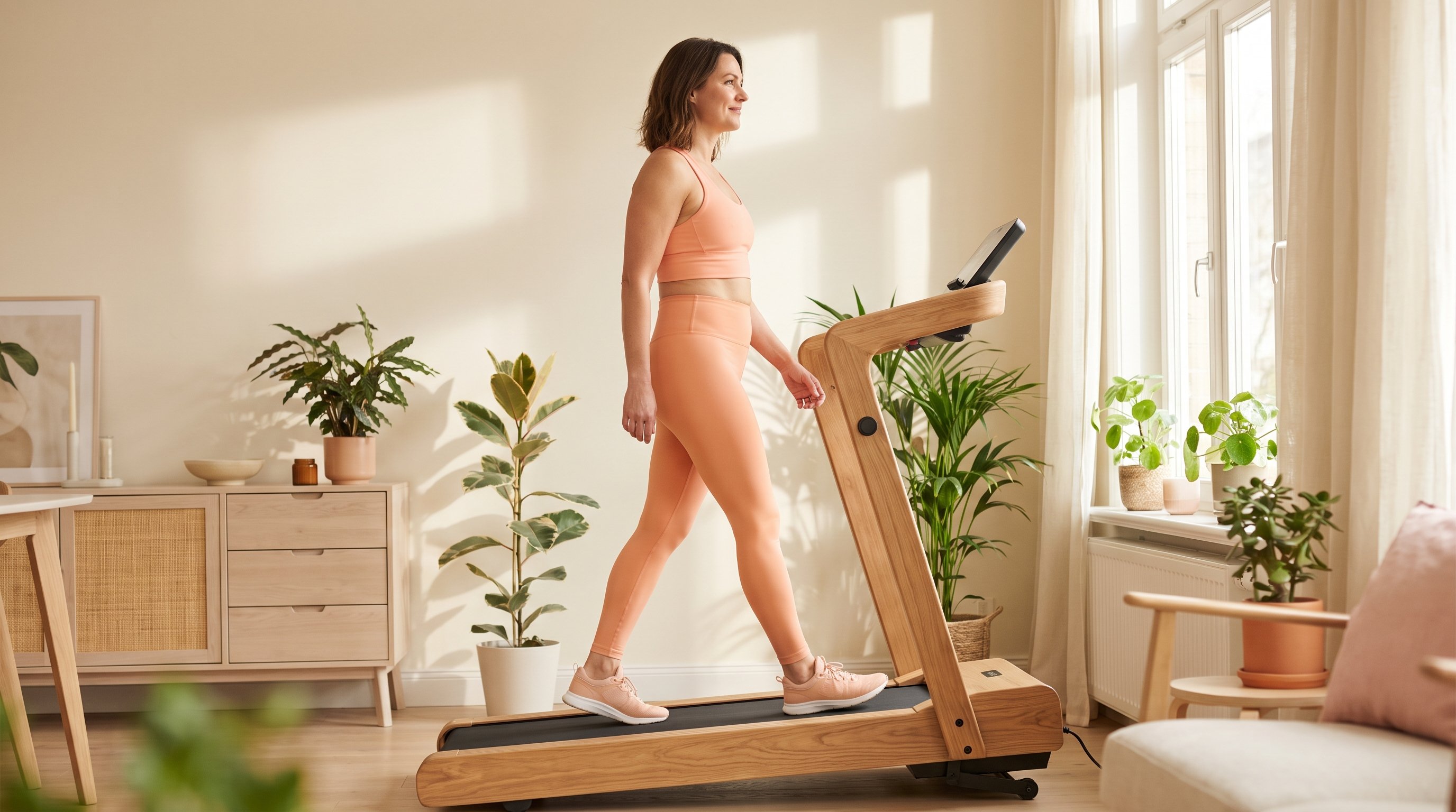 woman walking on incline treadmill at gym woman walking on incline treadmill at gym