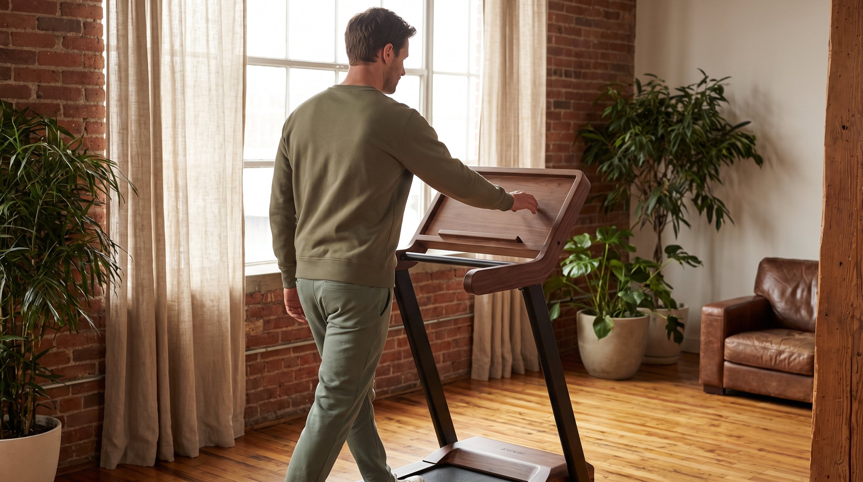 person adjusting treadmill incline settings before walking
