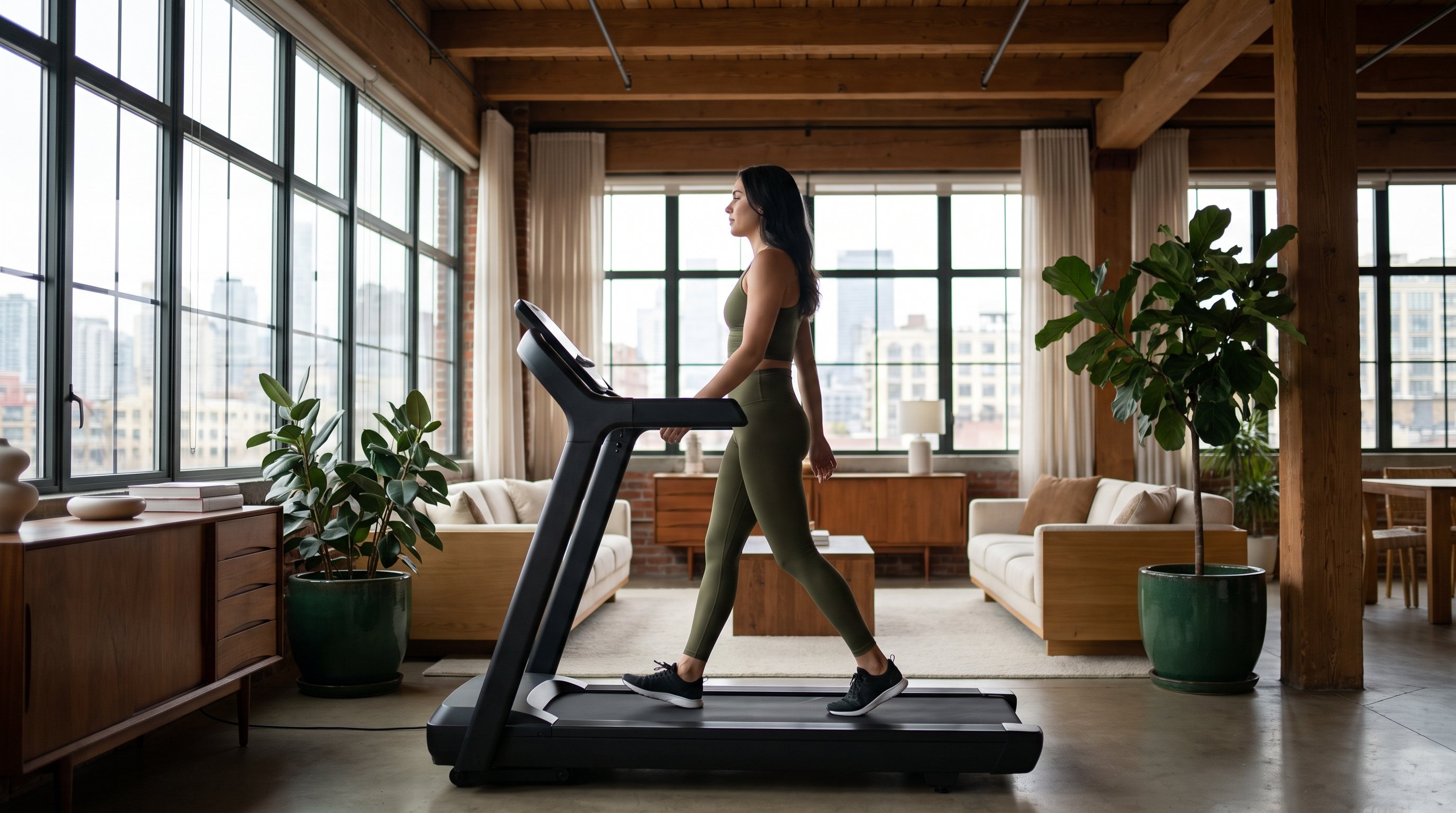 woman walking on treadmill incline at gym