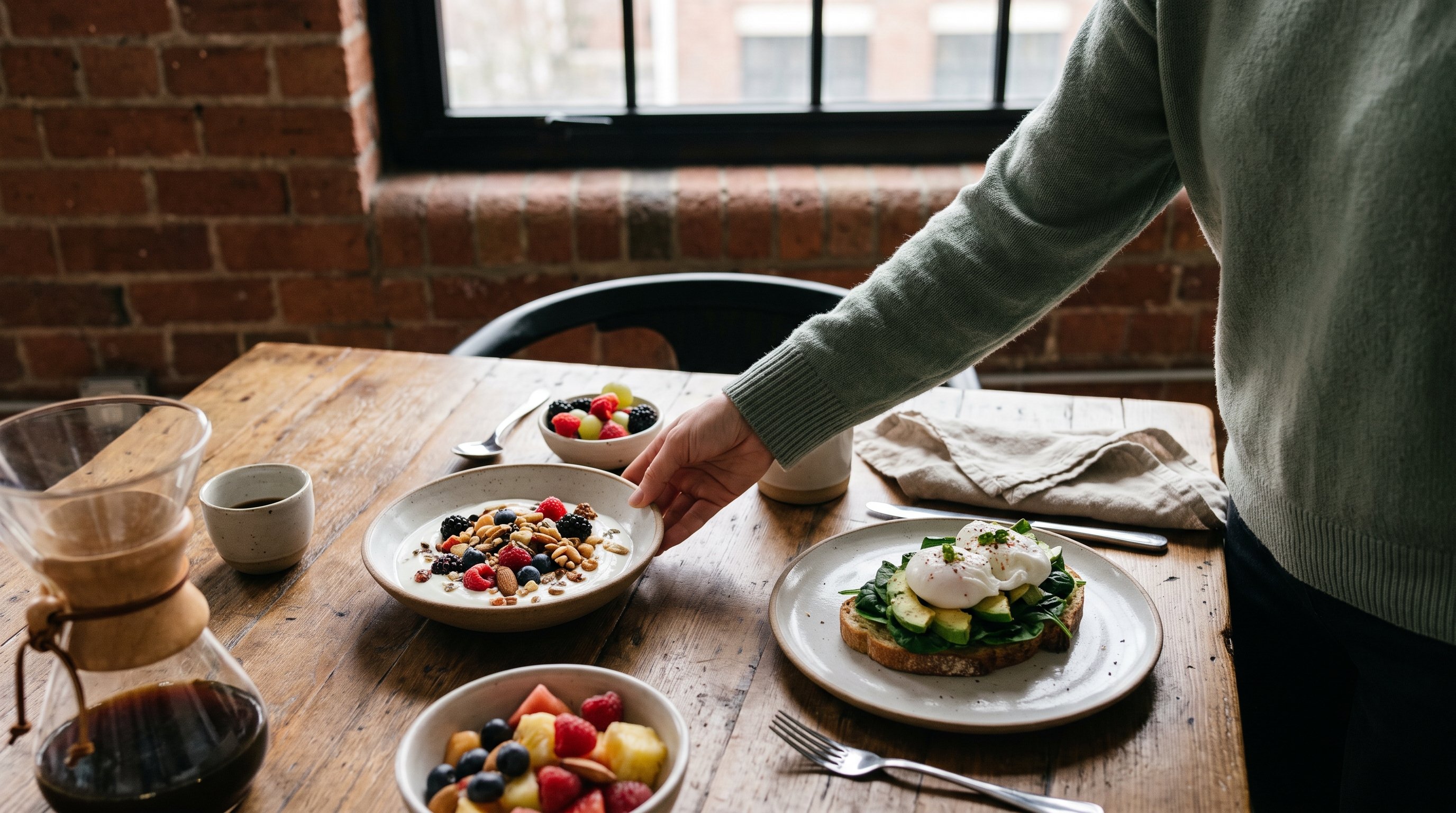 eggs and greek yoghurt bowl on kitchen table