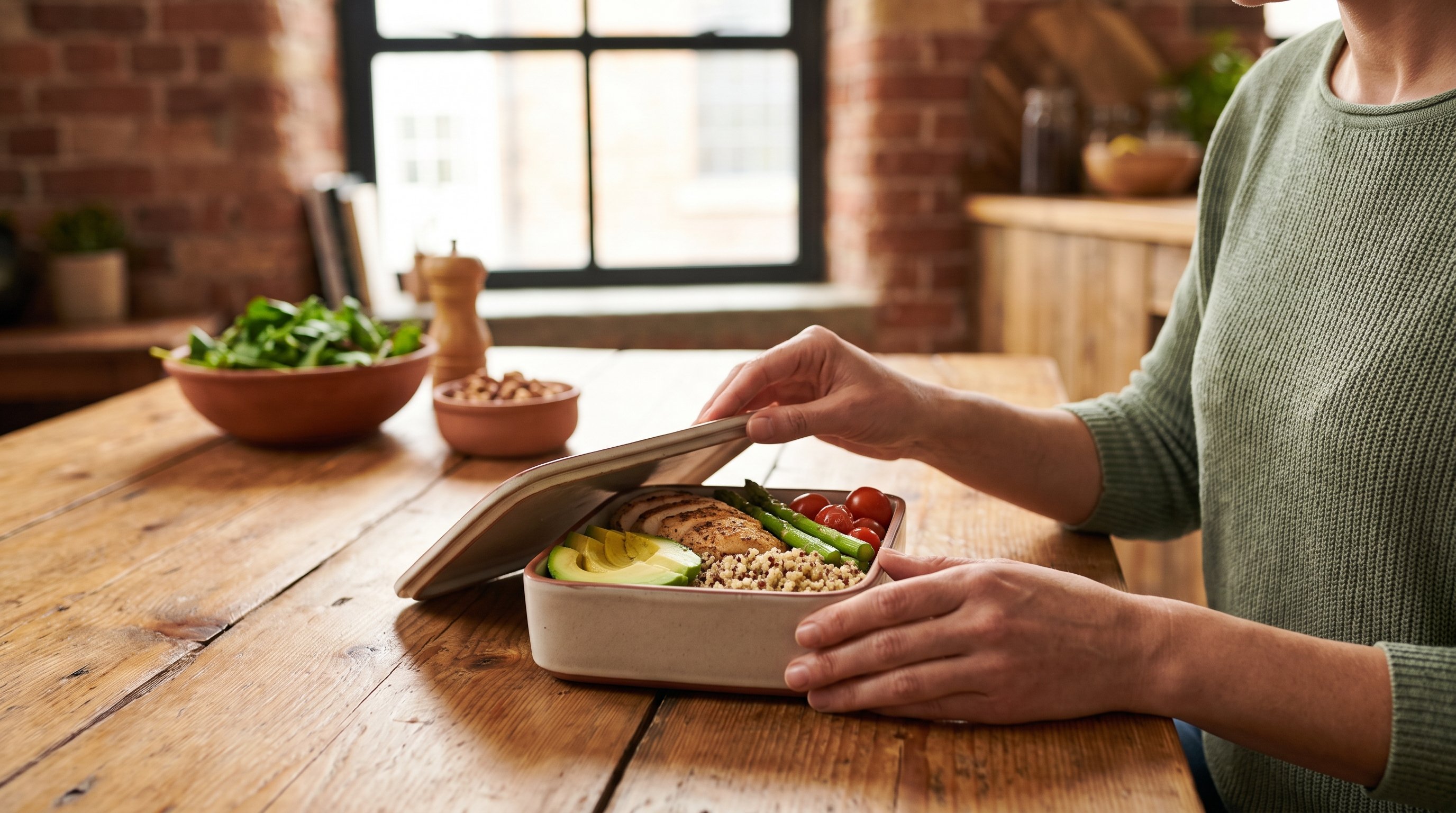 person packing a small lunch box with boiled eggs and vegetables