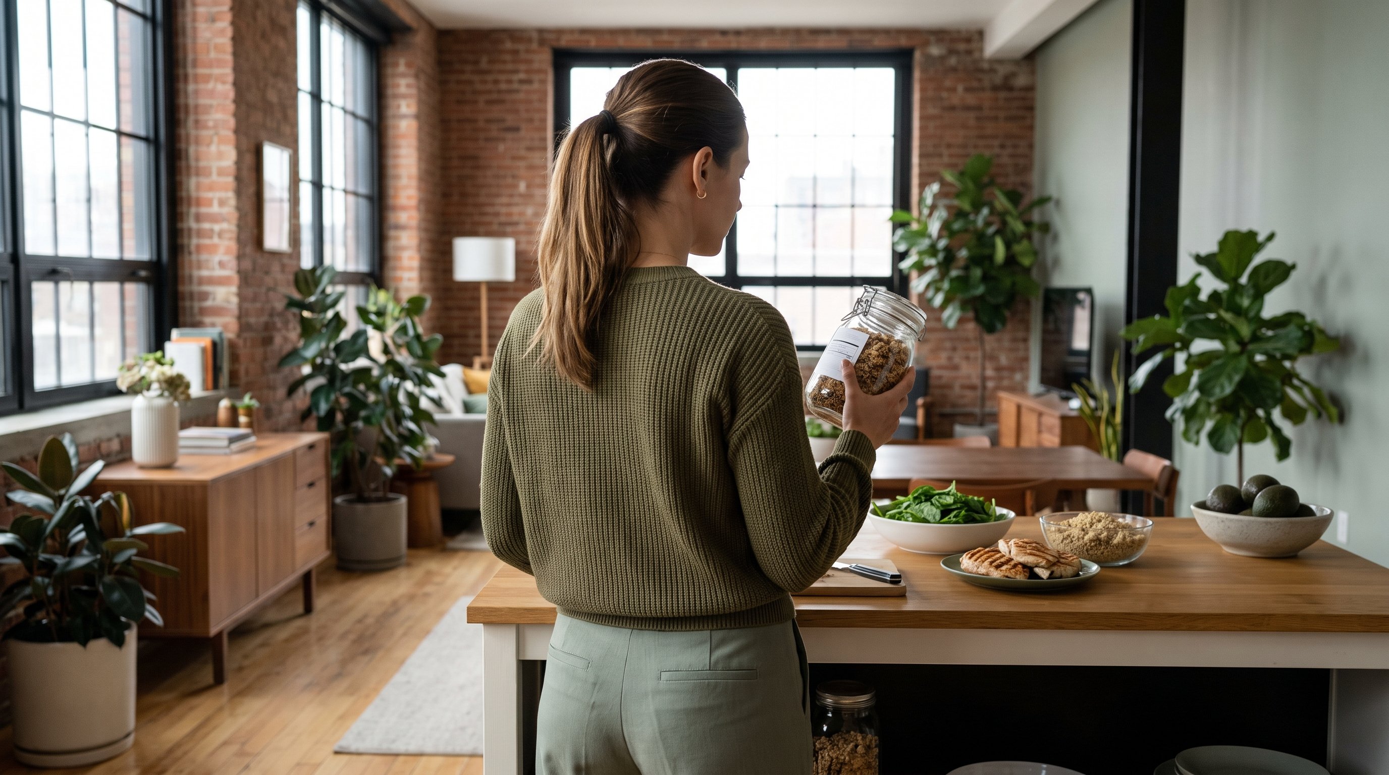 woman reading a nutrition label in a grocery aisle