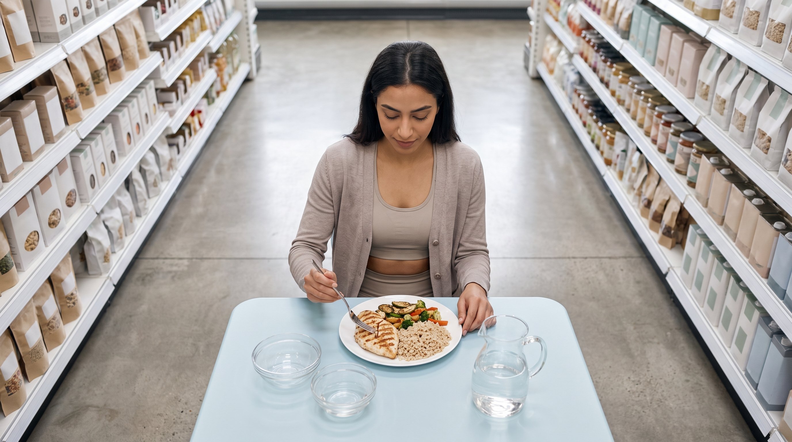 person eating chicken and rice at small kitchen table after exercise person eating chicken and rice at small kitchen table after exercise