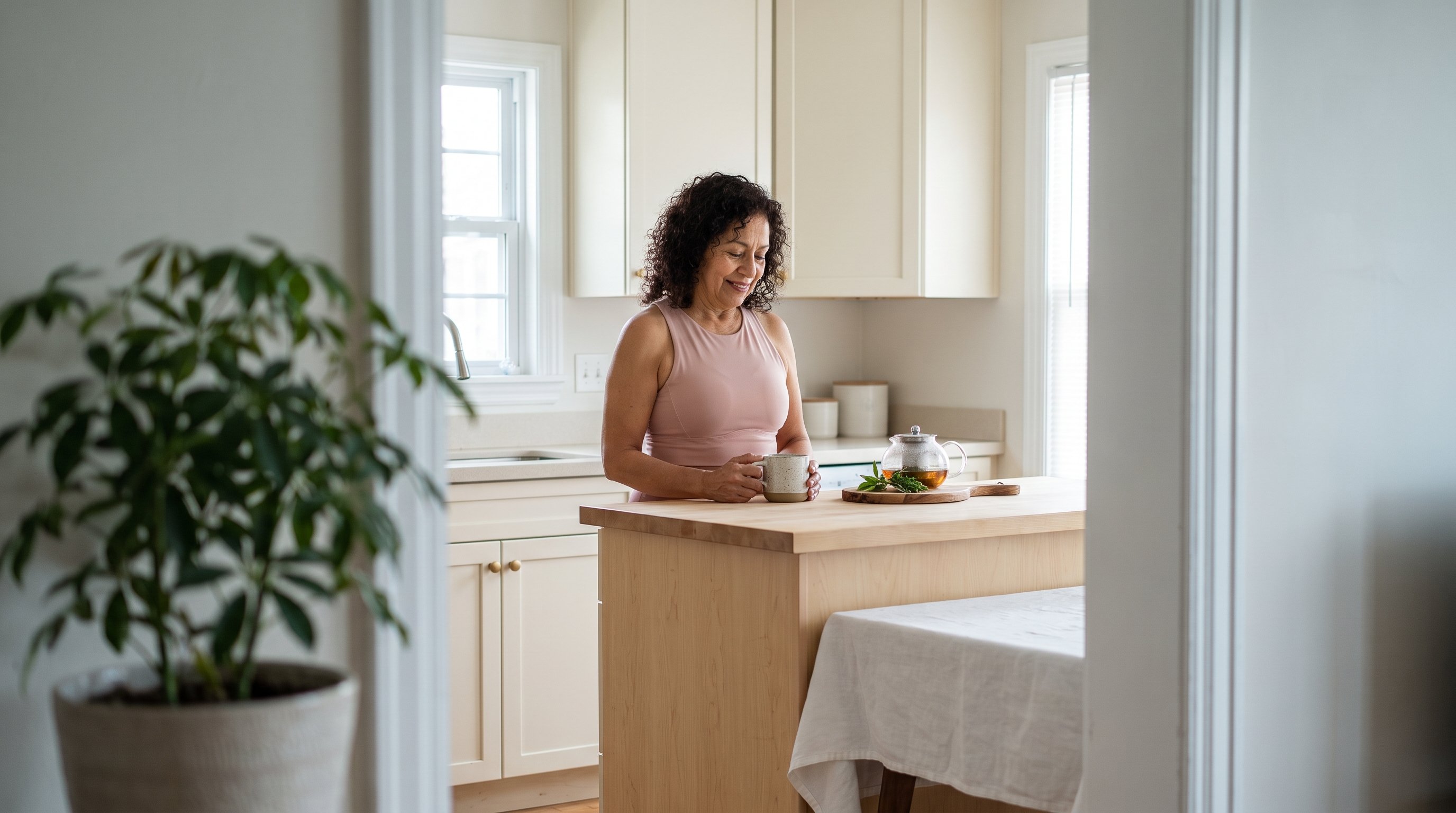 woman preparing a herbal tea in a kitchen