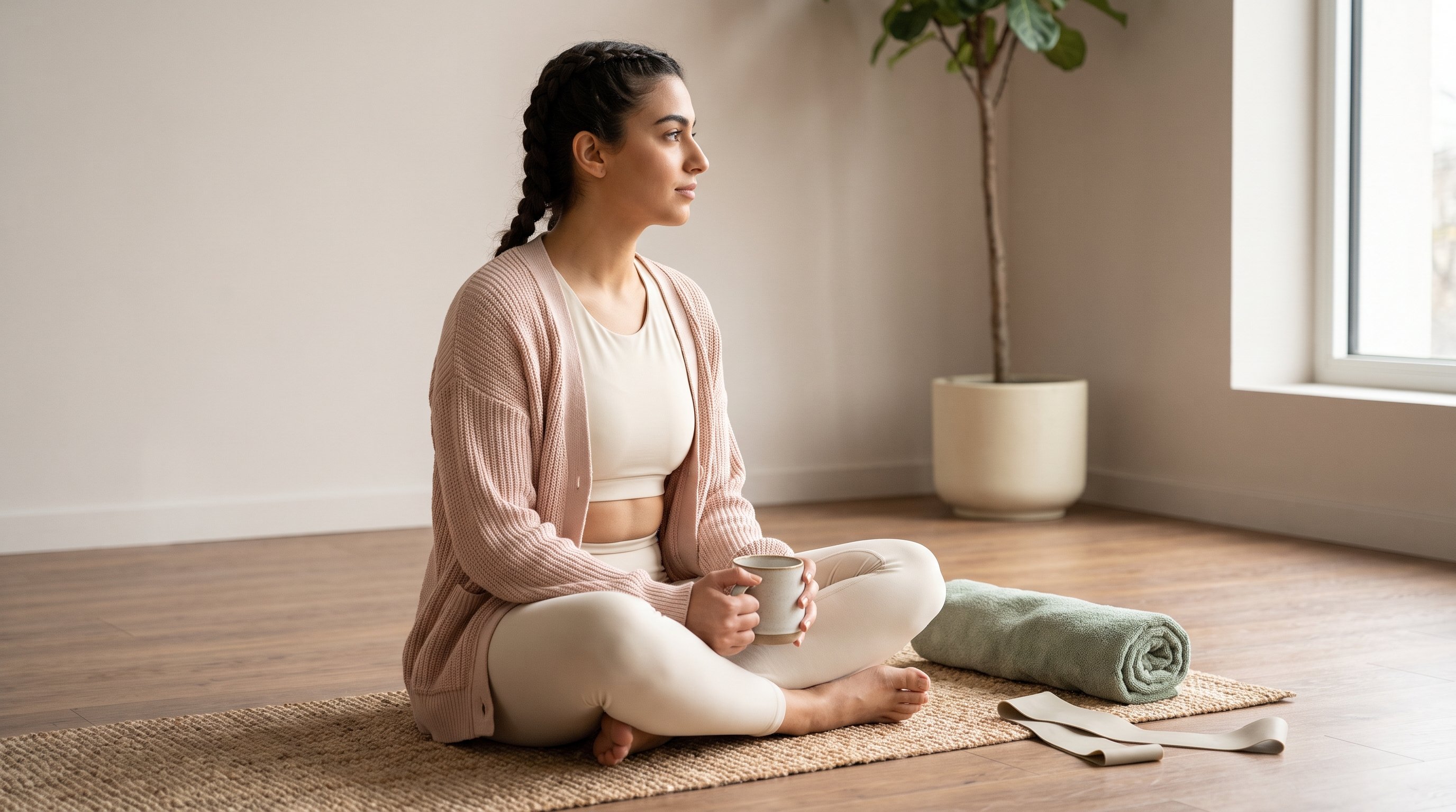 woman relaxing at home following a kegel exercise routine