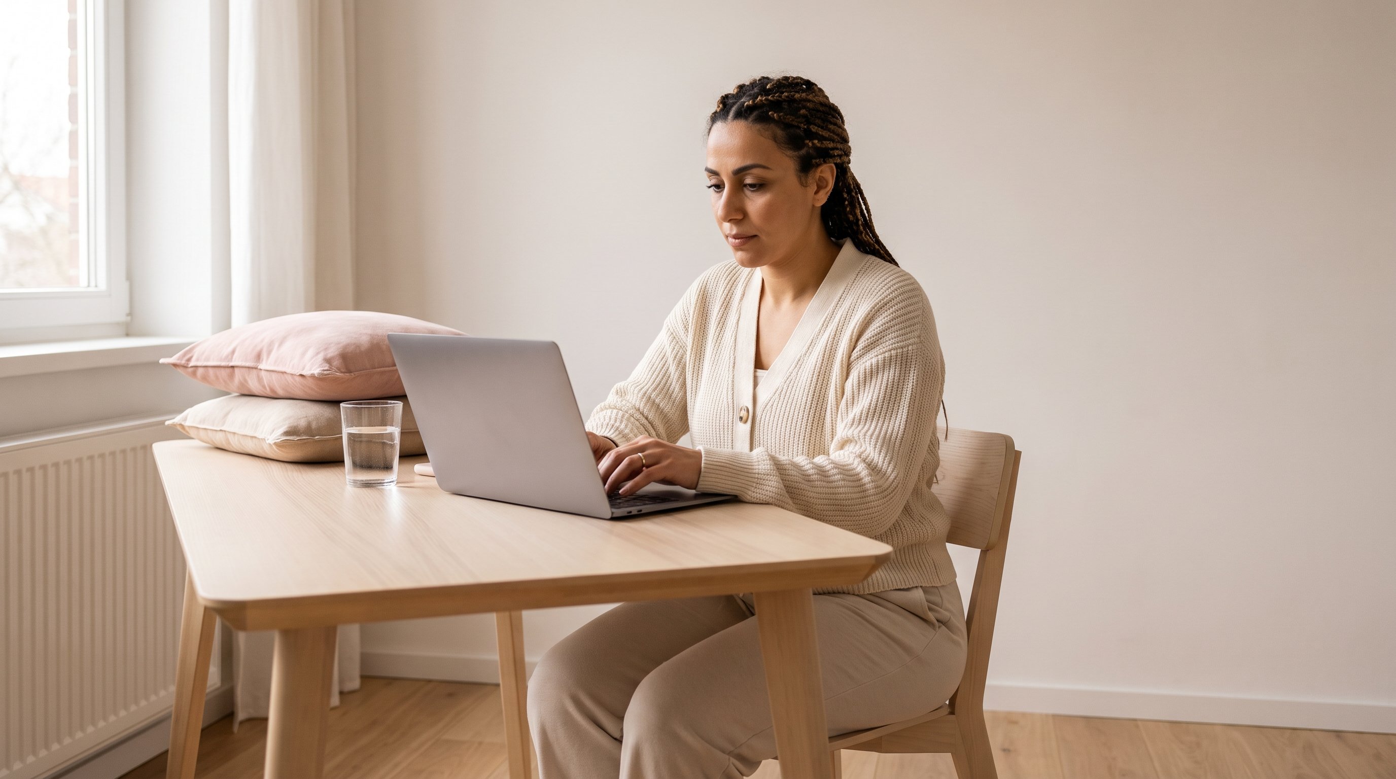 person writing a support email on a laptop at home