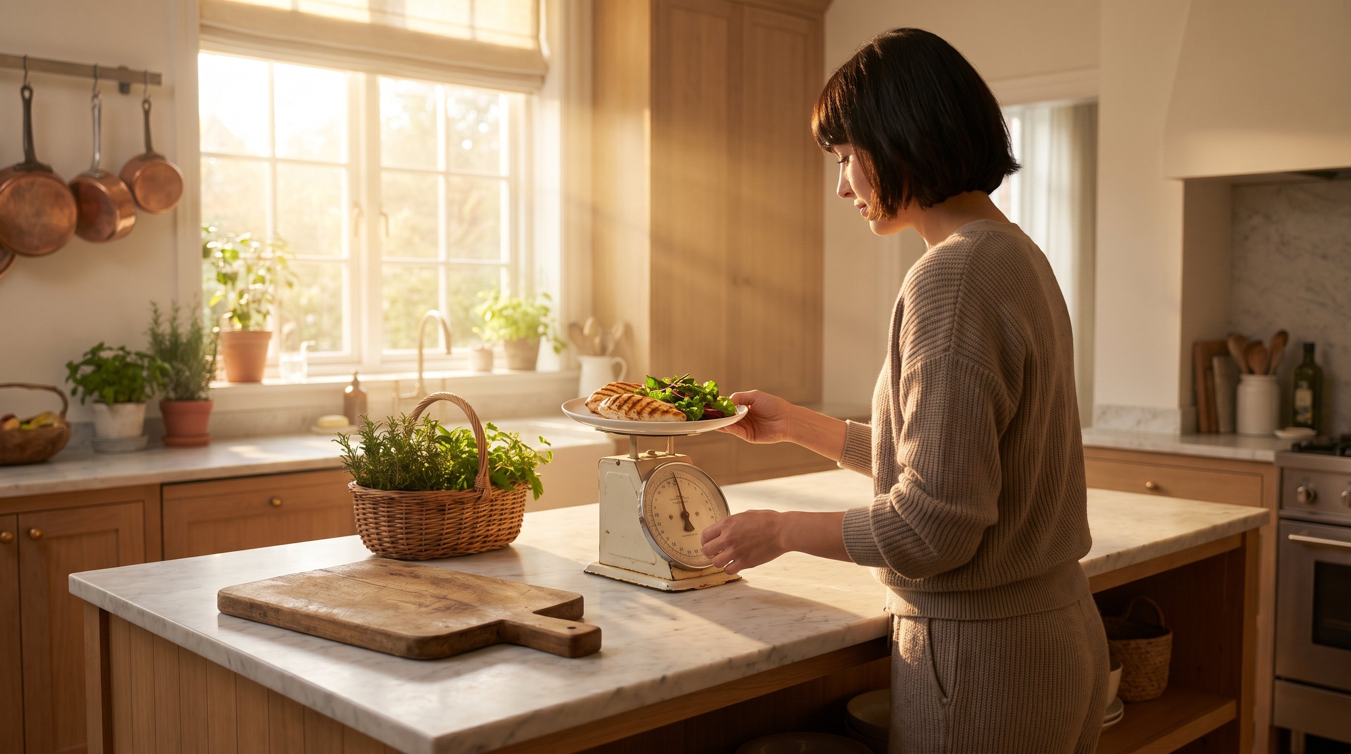 person logging a meal on a phone at a kitchen table