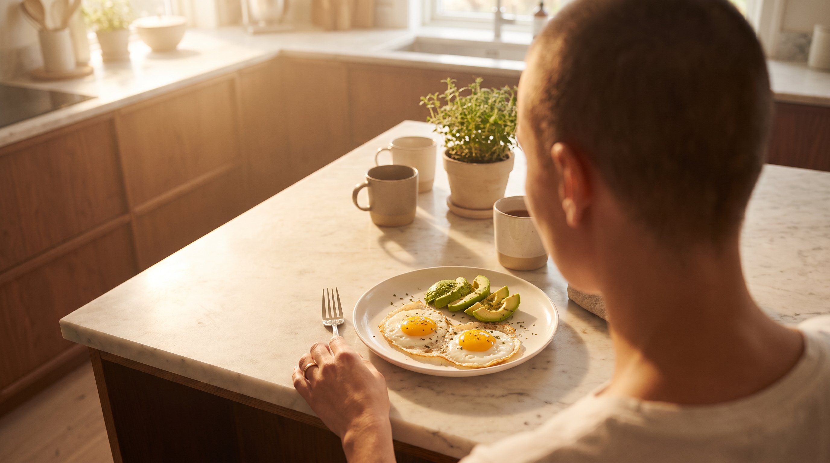 eggs and avocado on a plate at breakfast