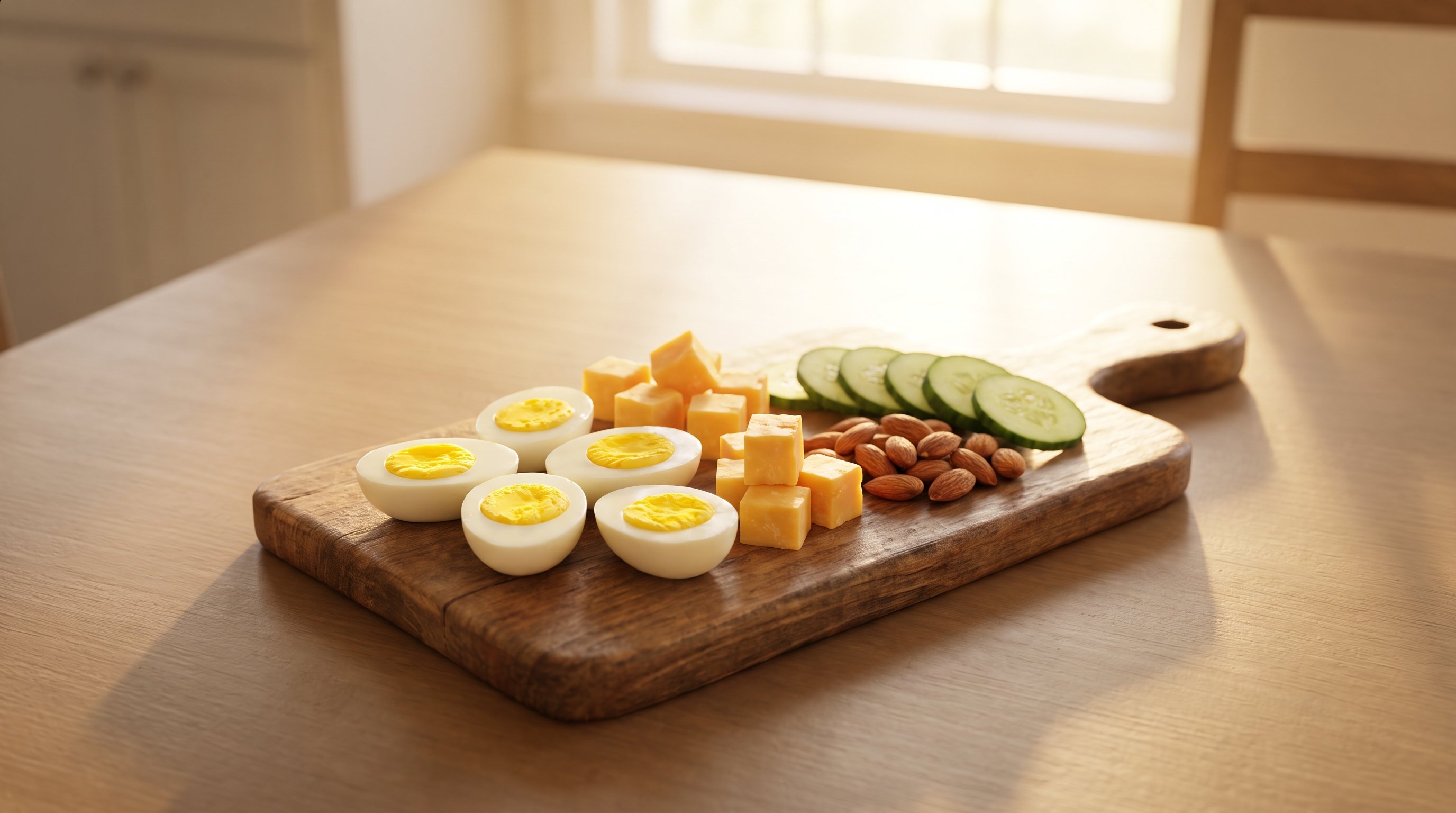assorted low carb snacks on a wooden board