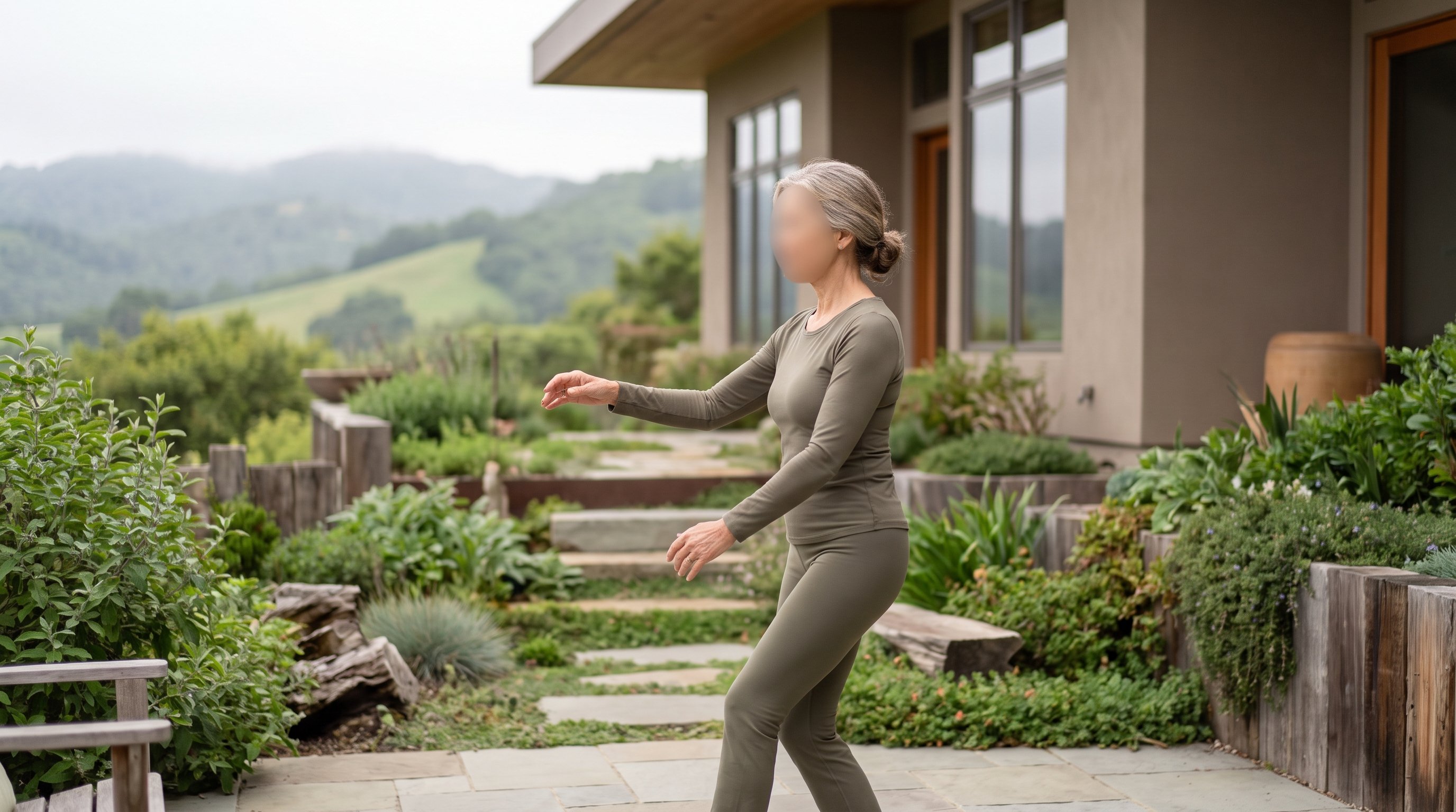person practising qigong at home
