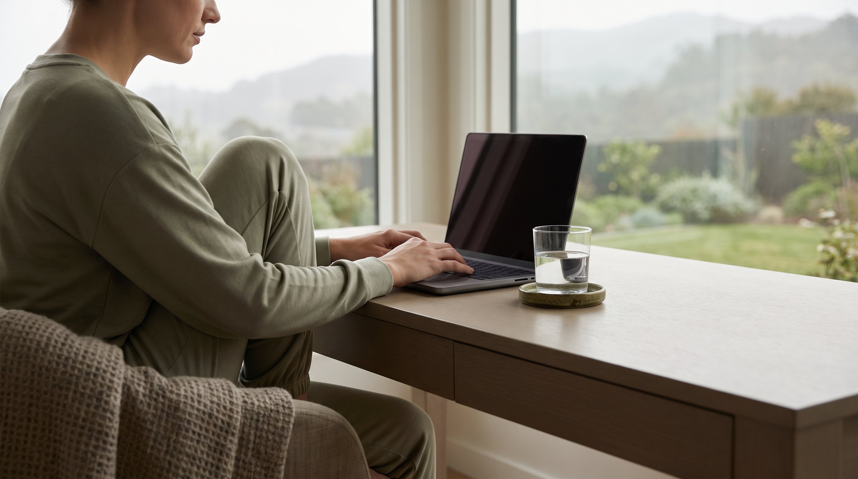 person writing a support email on a laptop at home