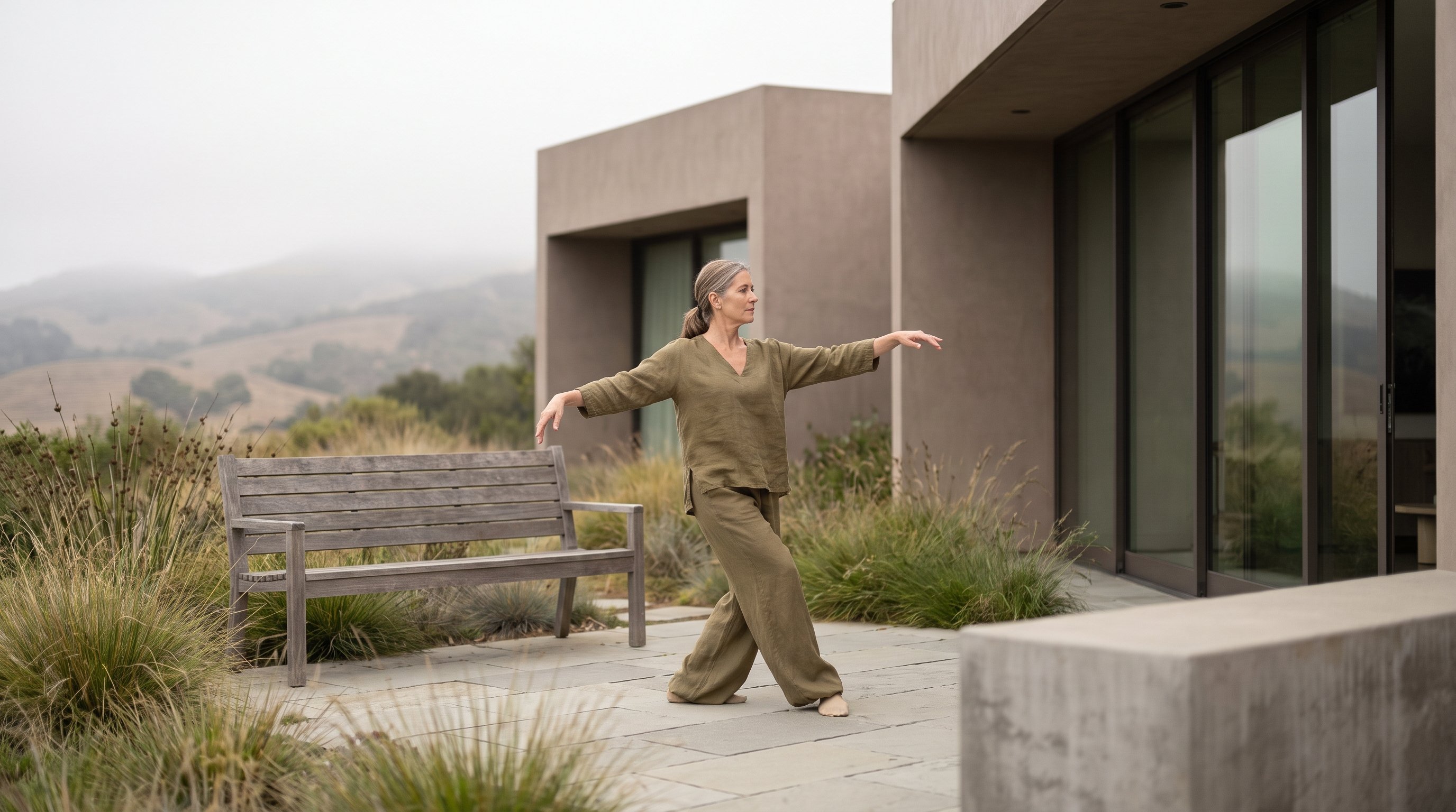 person practising qigong at home person practising qigong at home