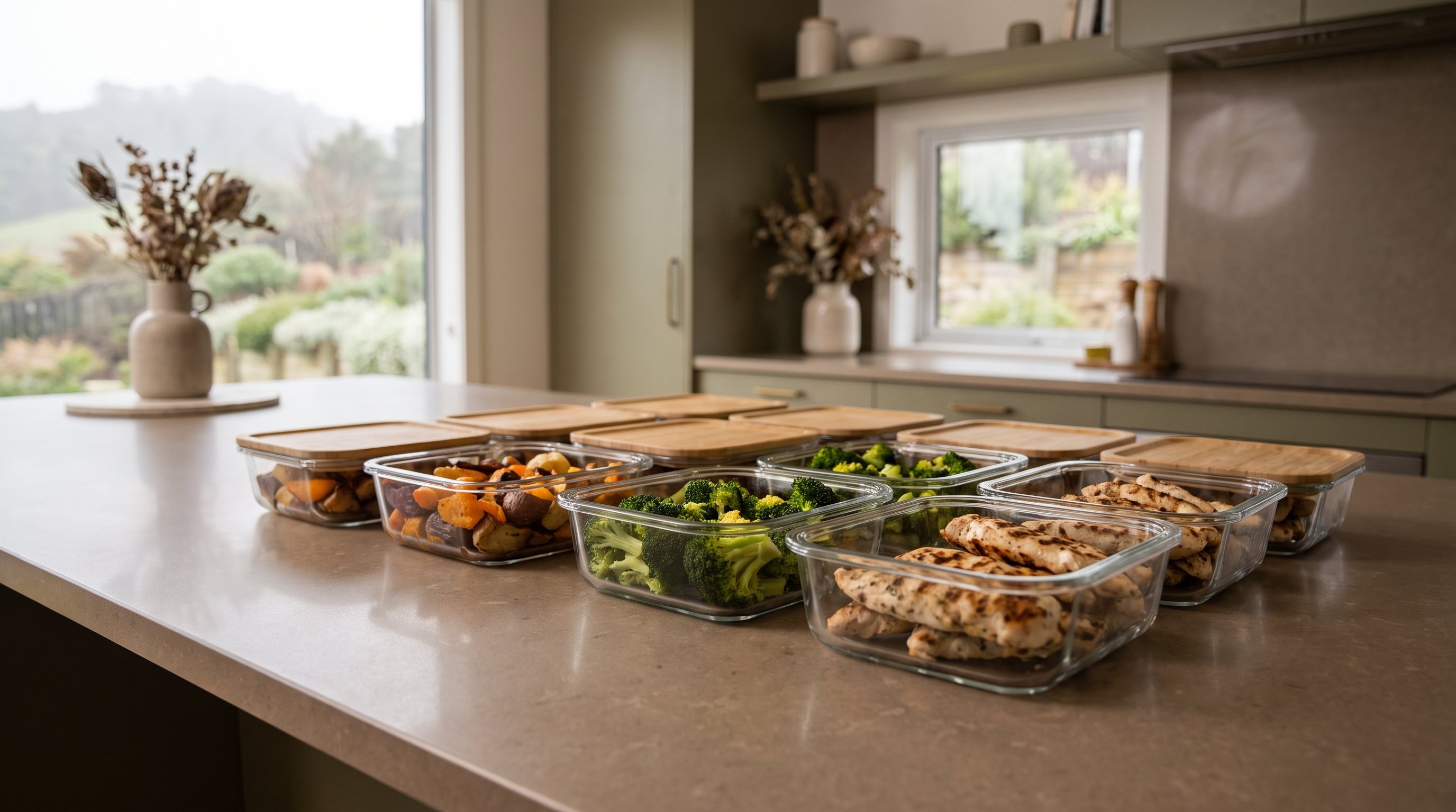 weekly meal prep containers on table