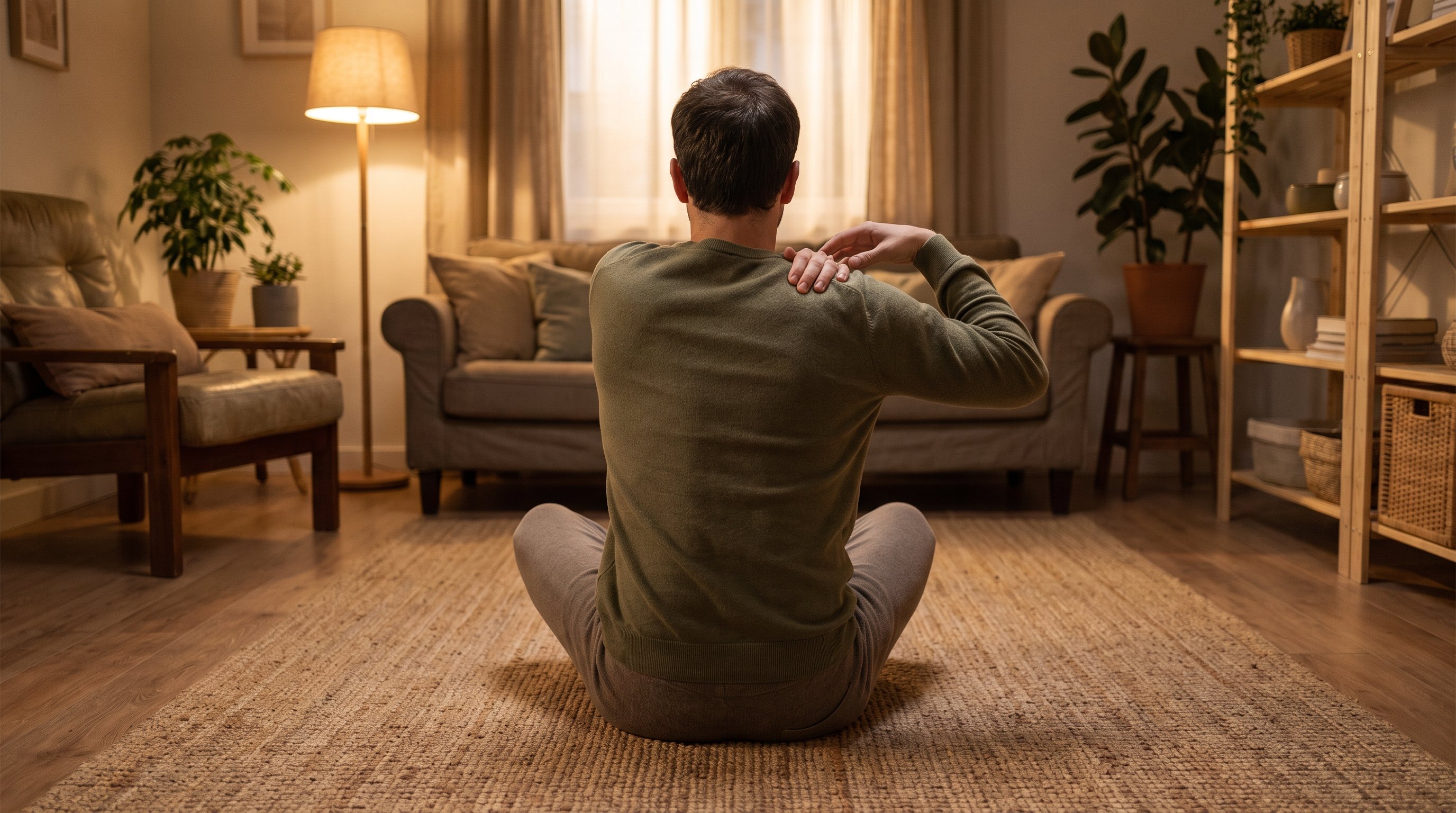 woman stretching gently on floor mat