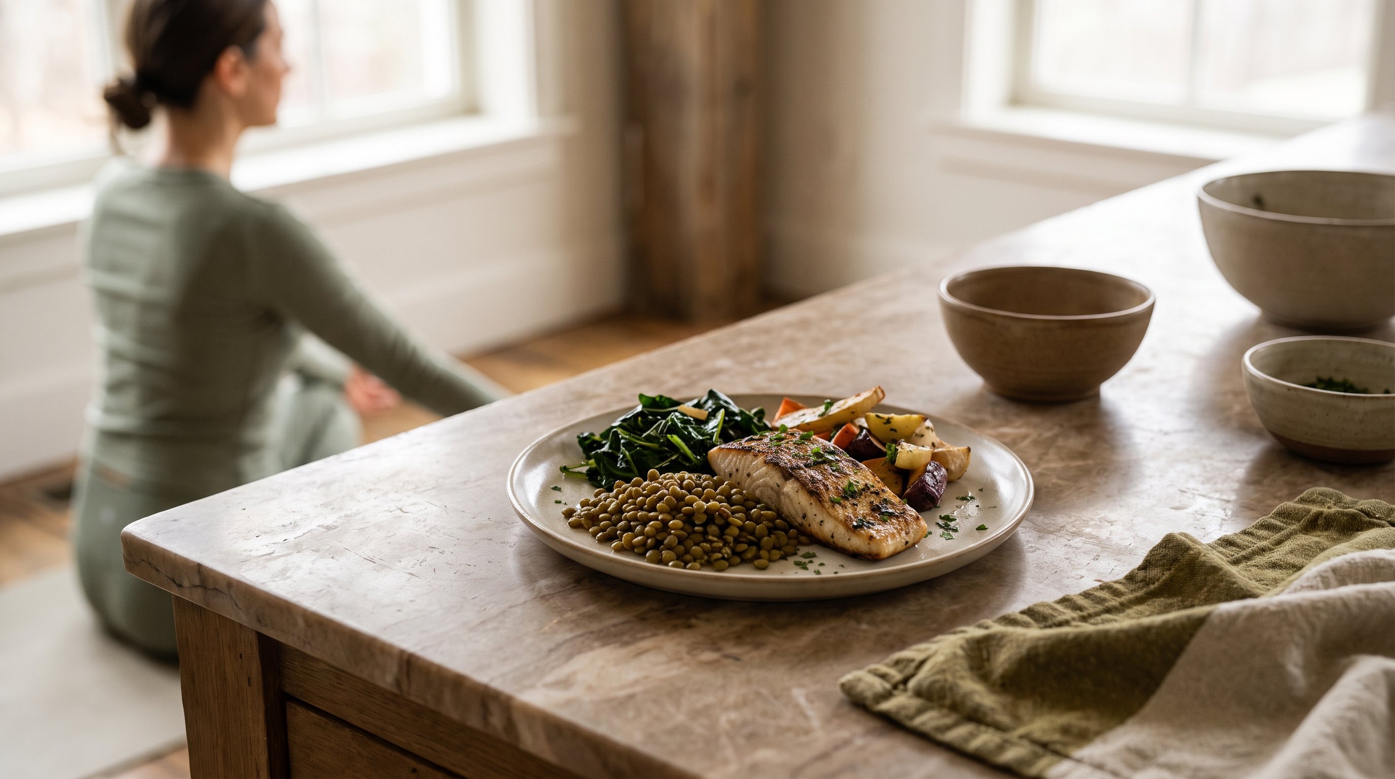 person packing lunch containers in a bright kitchen
