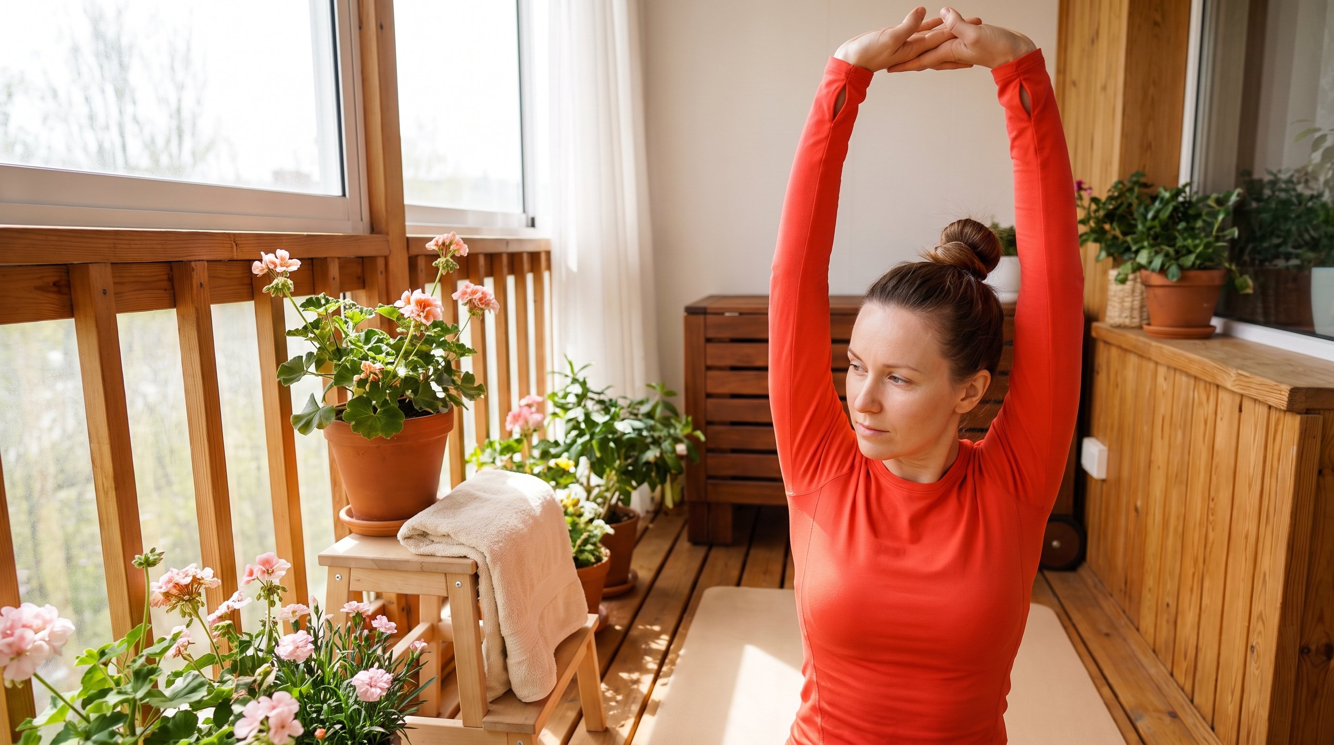 woman stretching on a yoga mat at home woman stretching on a yoga mat at home