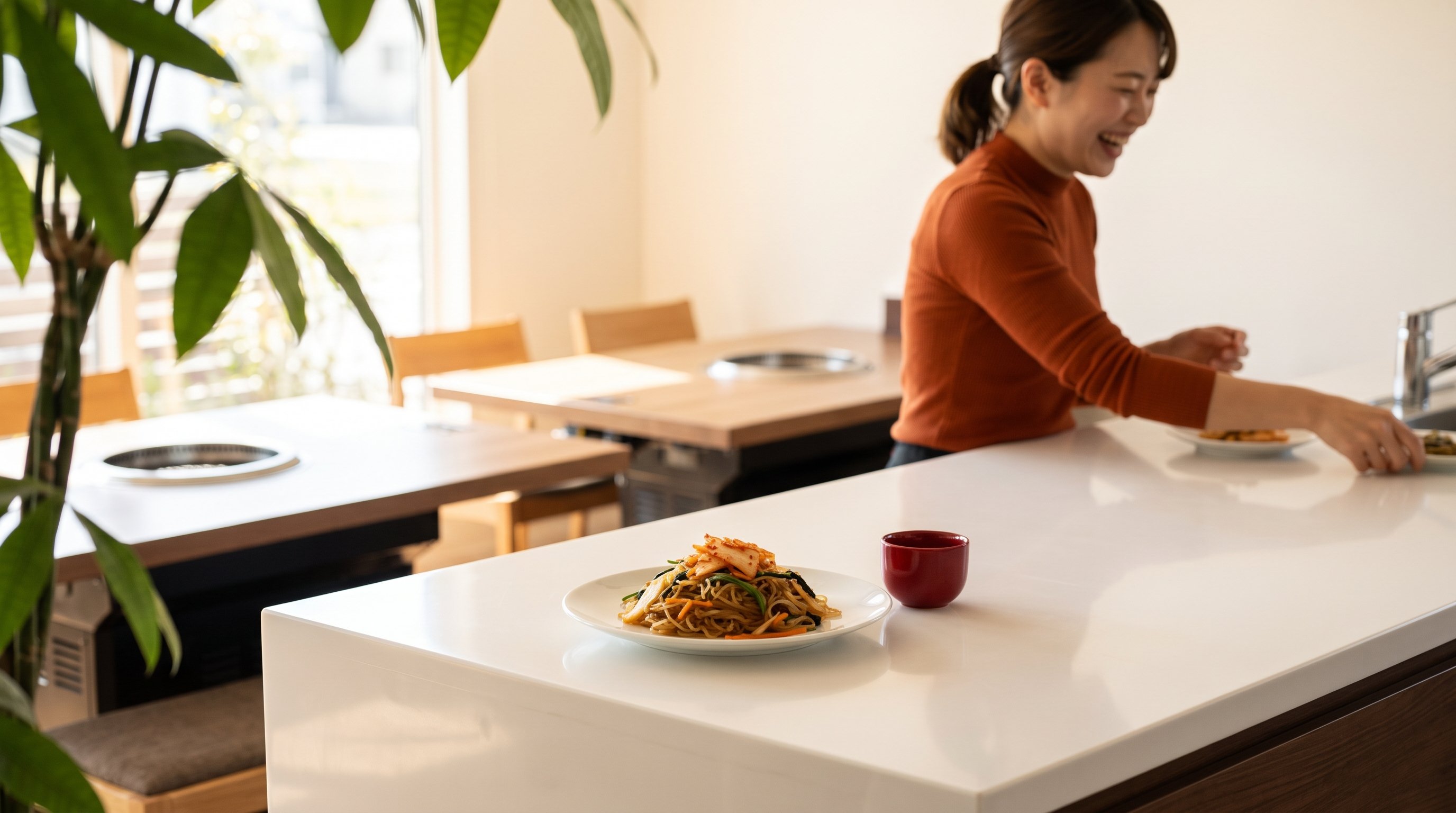 containers of prepped vegetables and rice on a kitchen counter
