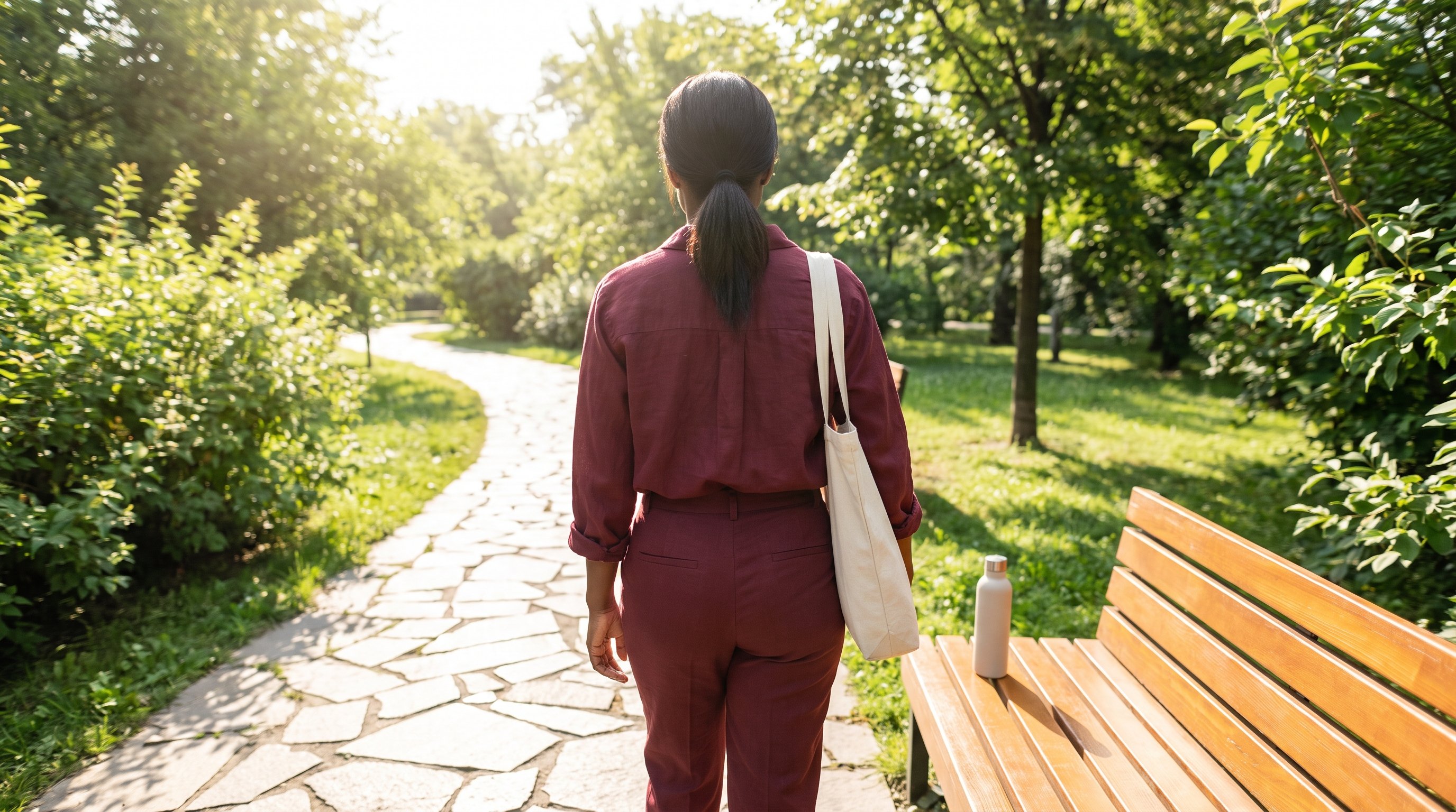 office worker walking outside during a phone call