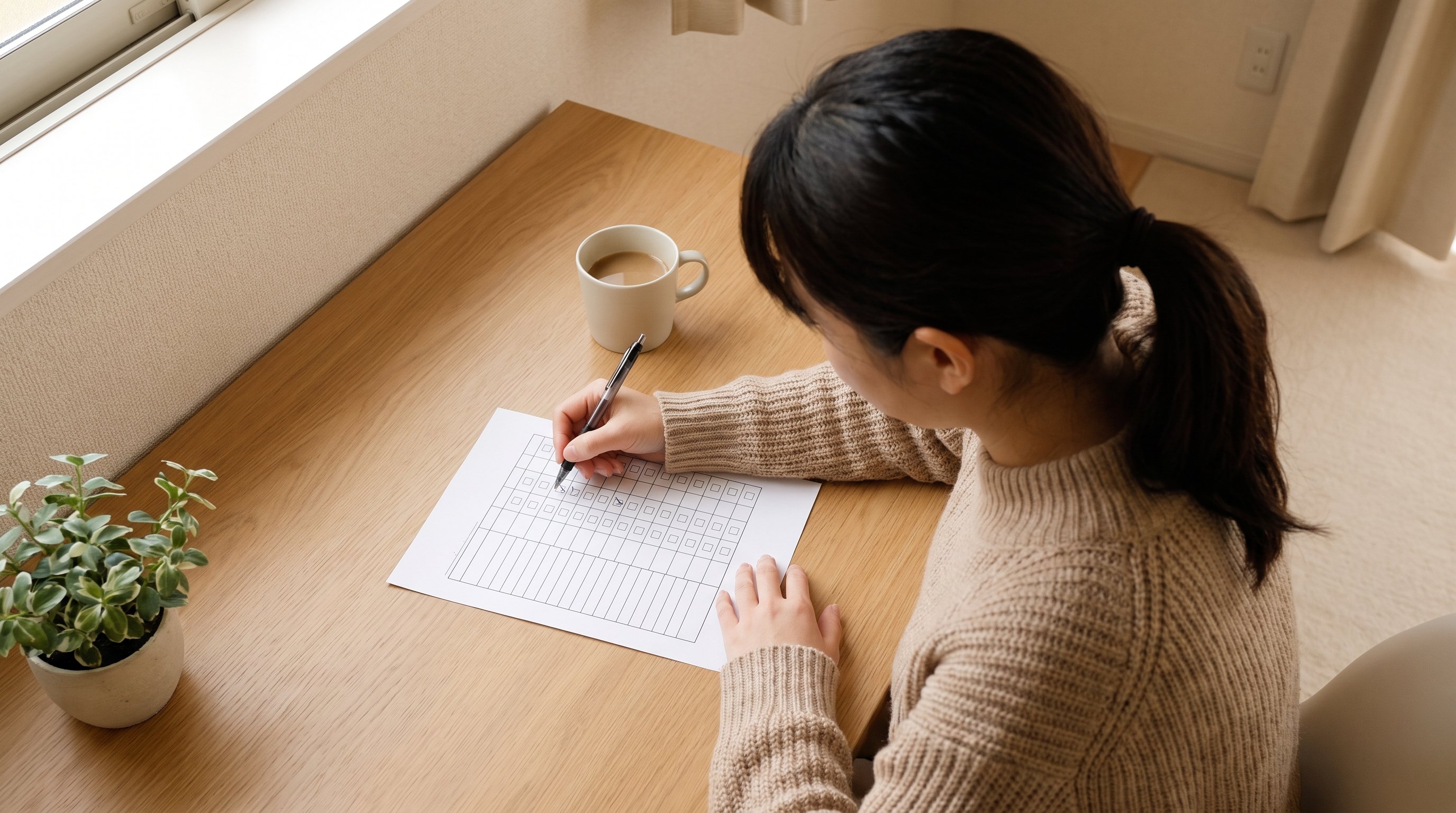 hand checking off boxes on a printed weekly chart