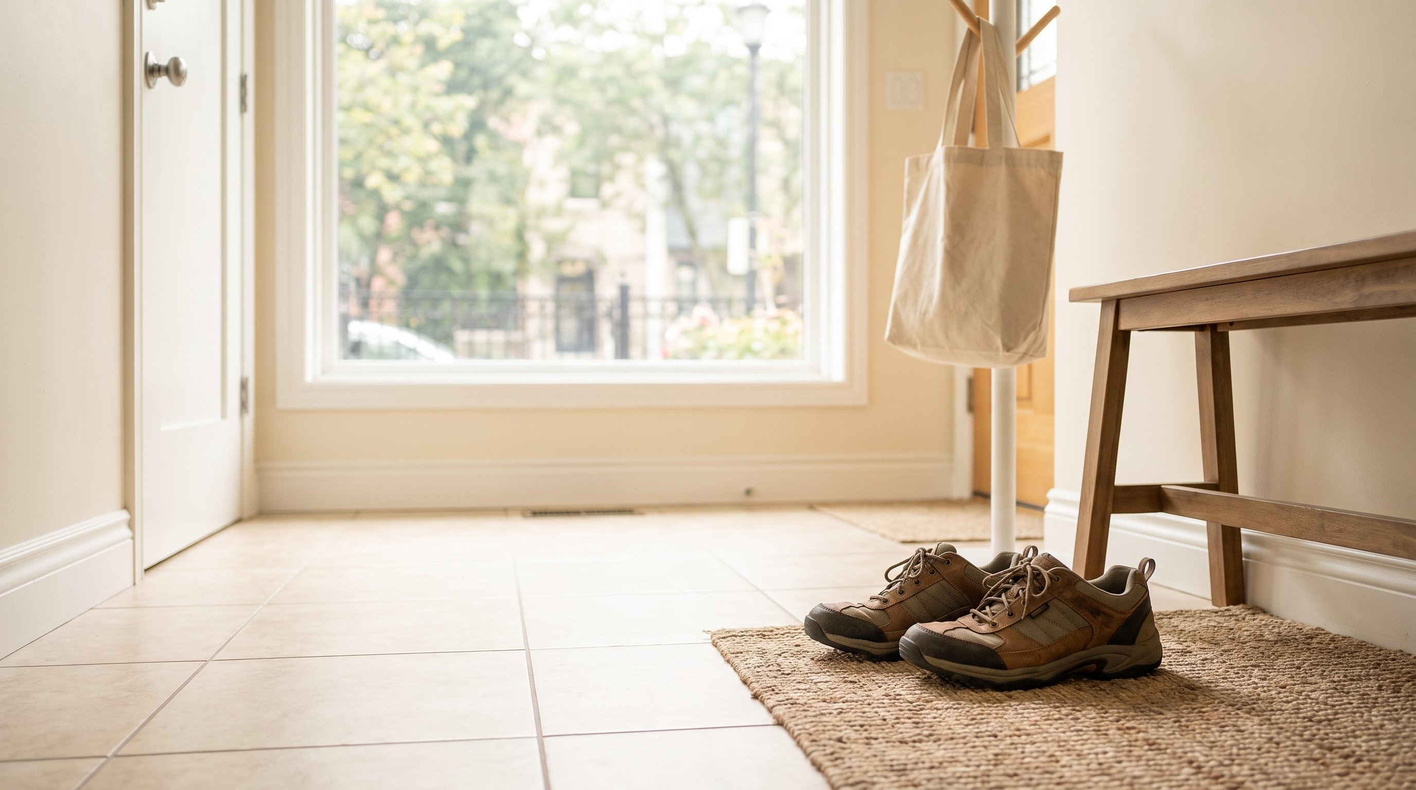 person staring at running shoes by the front door, hesitating person staring at running shoes by the front door, hesitating