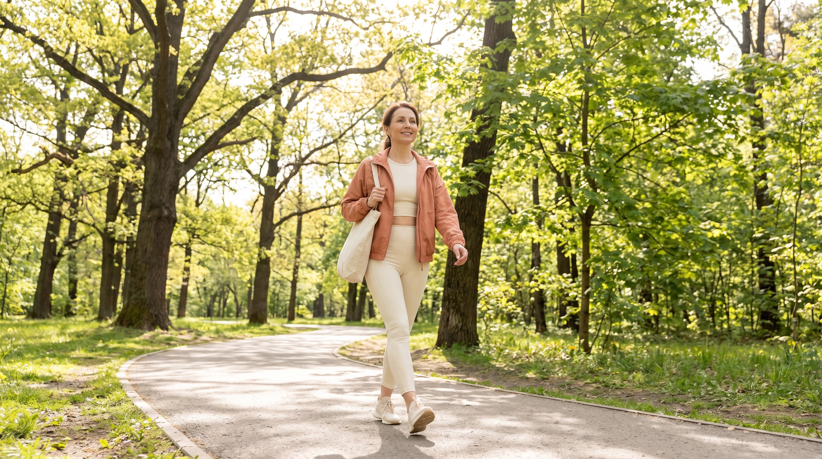 person checking step counter while walking outdoors