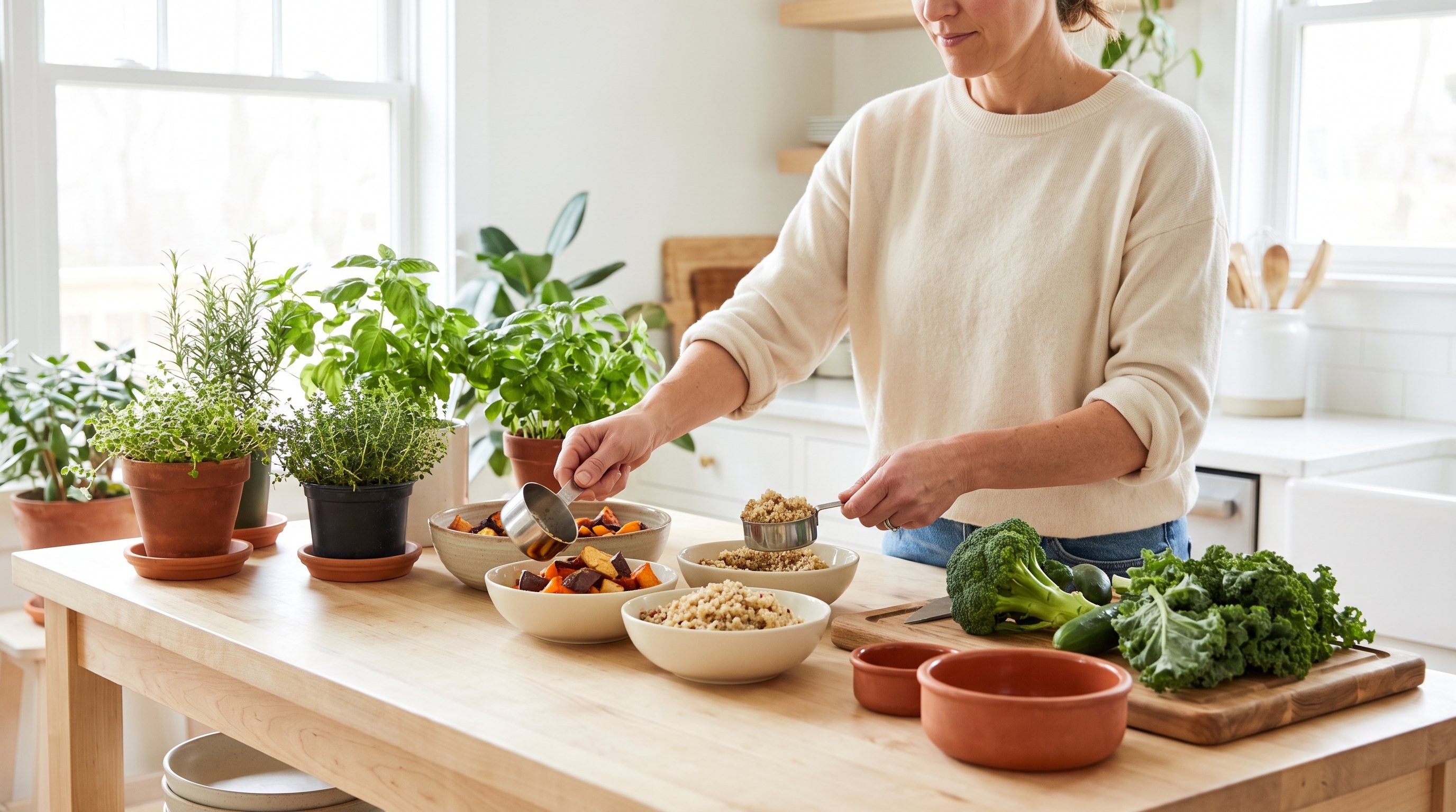 person writing in a food journal at kitchen table