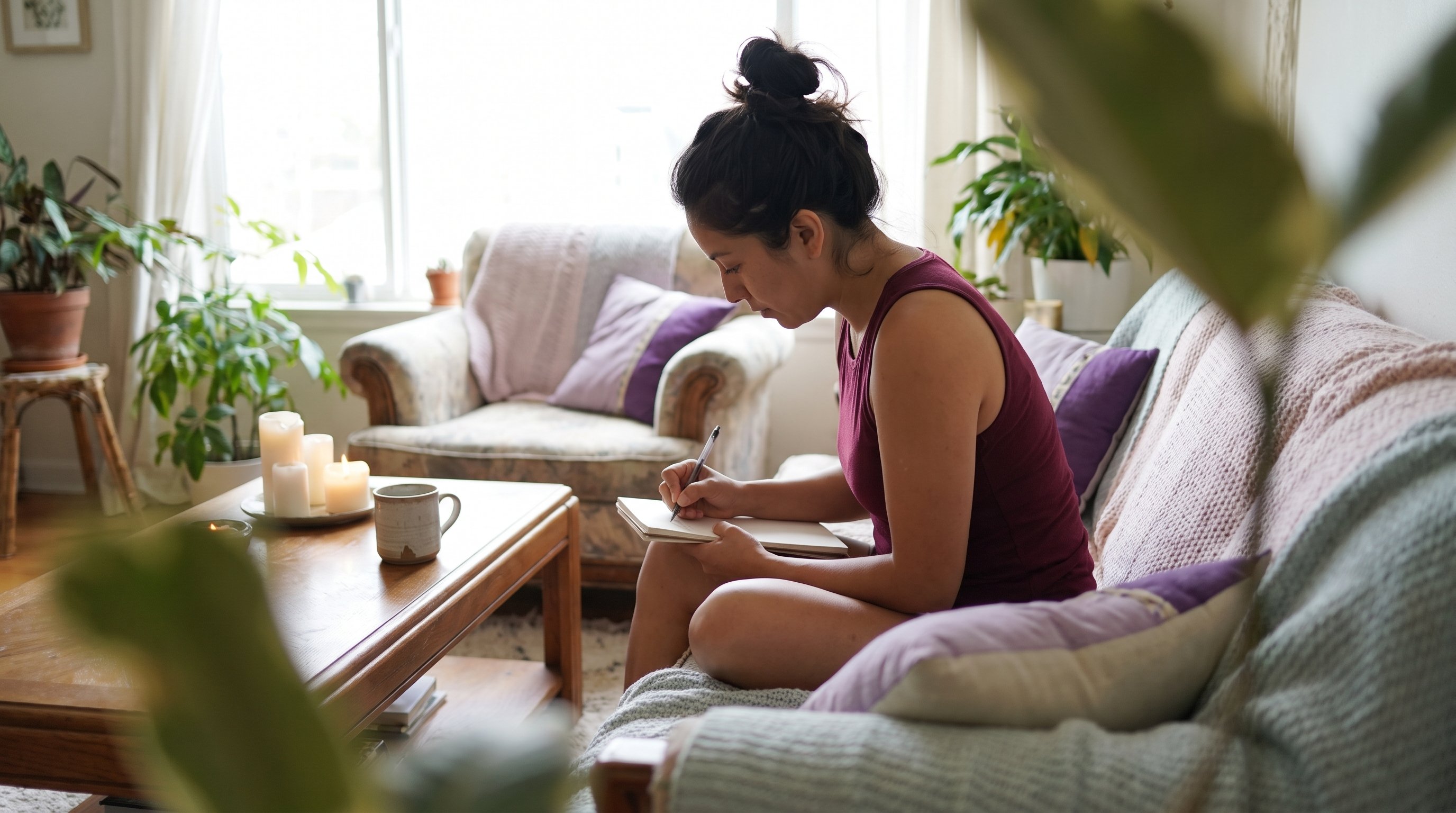 person writing in notebook at sunrise by window person writing in notebook at sunrise by window