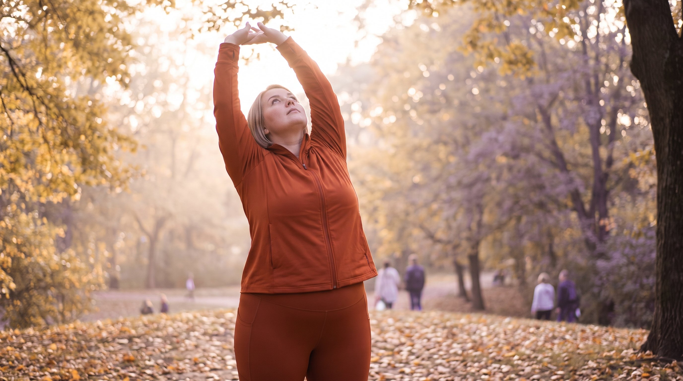 woman stretching by an open window in morning light
