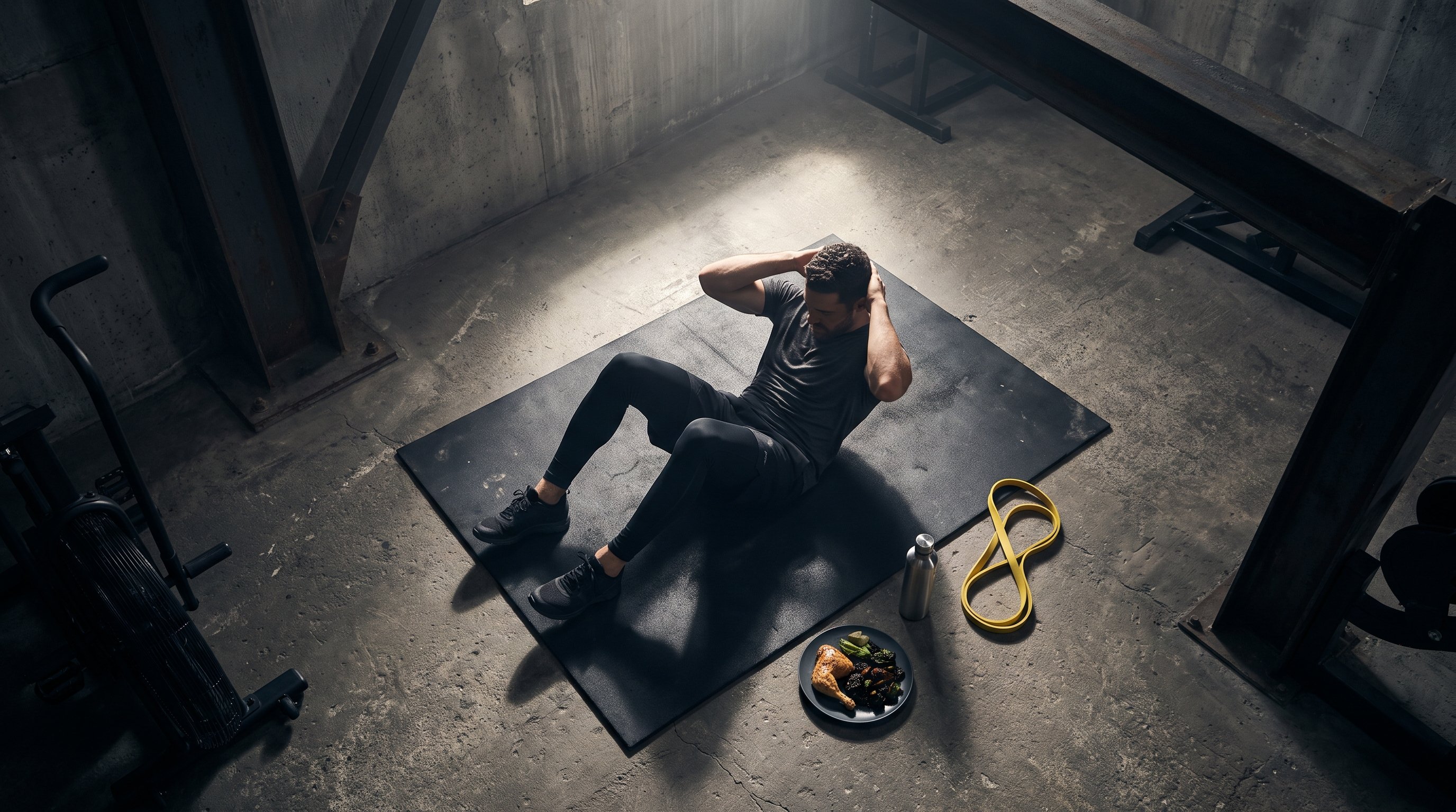 man stretching living room floor