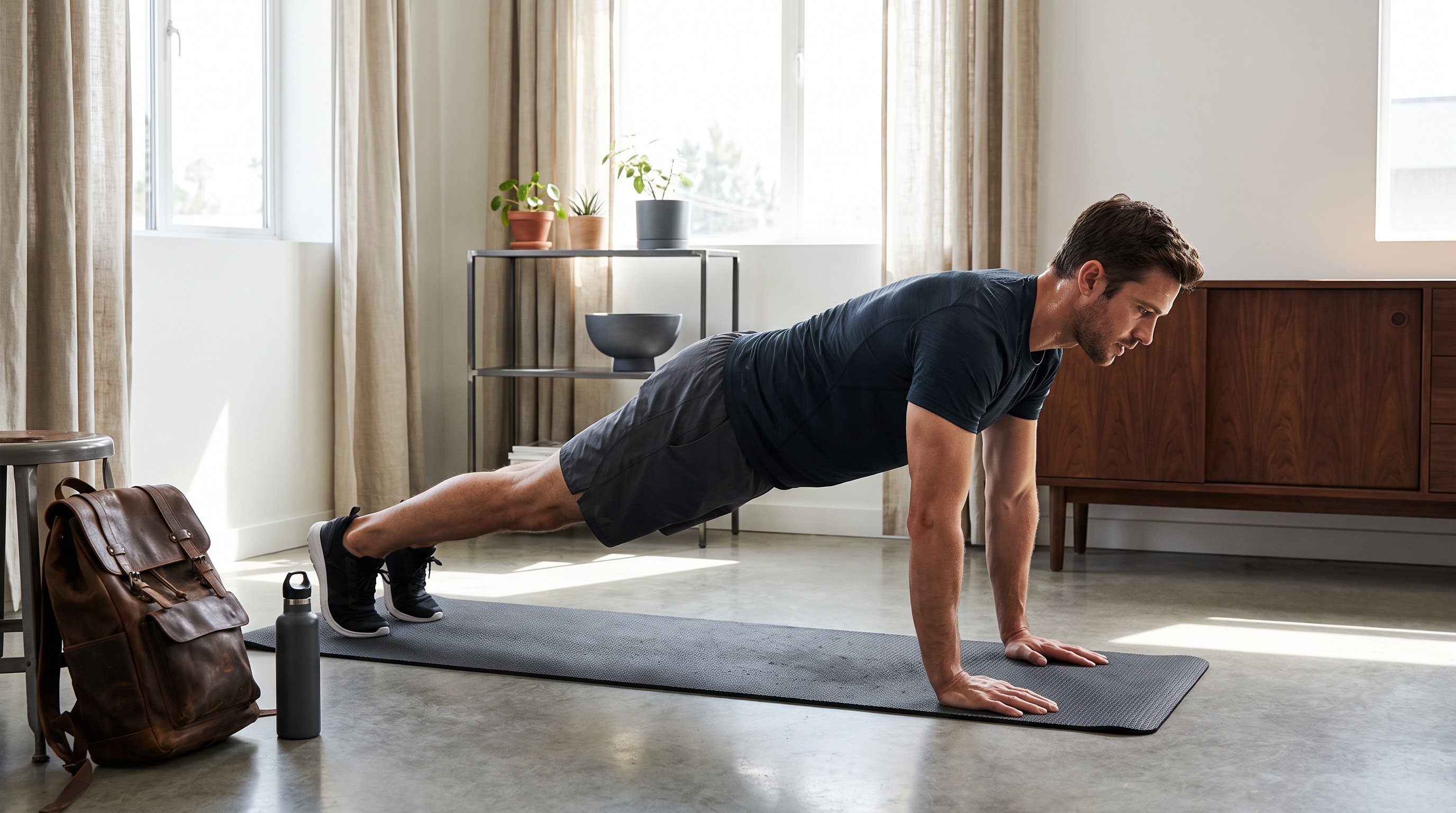 man doing a military-style calisthenics workout at home