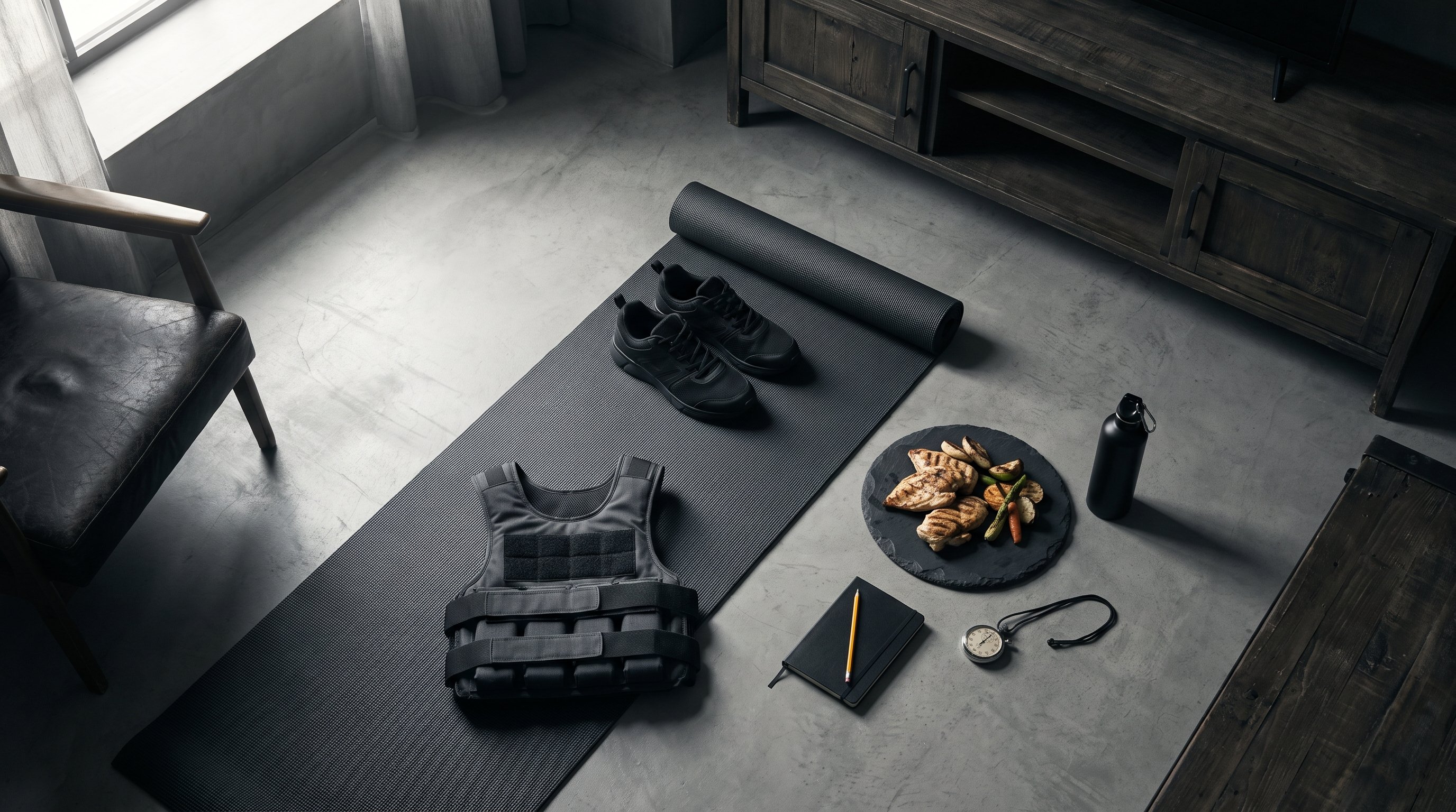a man in his 30s doing a bodyweight plank workout in his living room