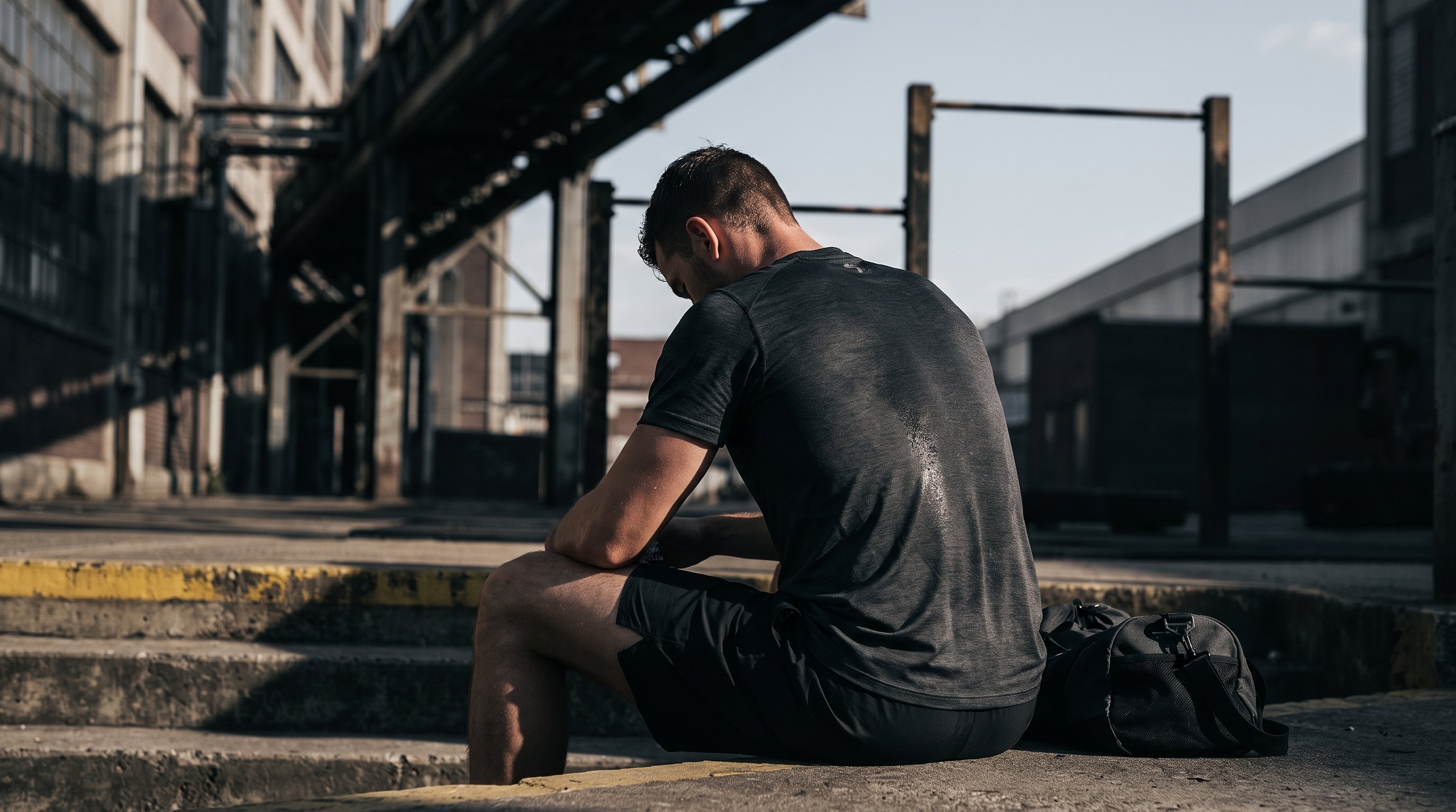 man tying shoelaces before training
