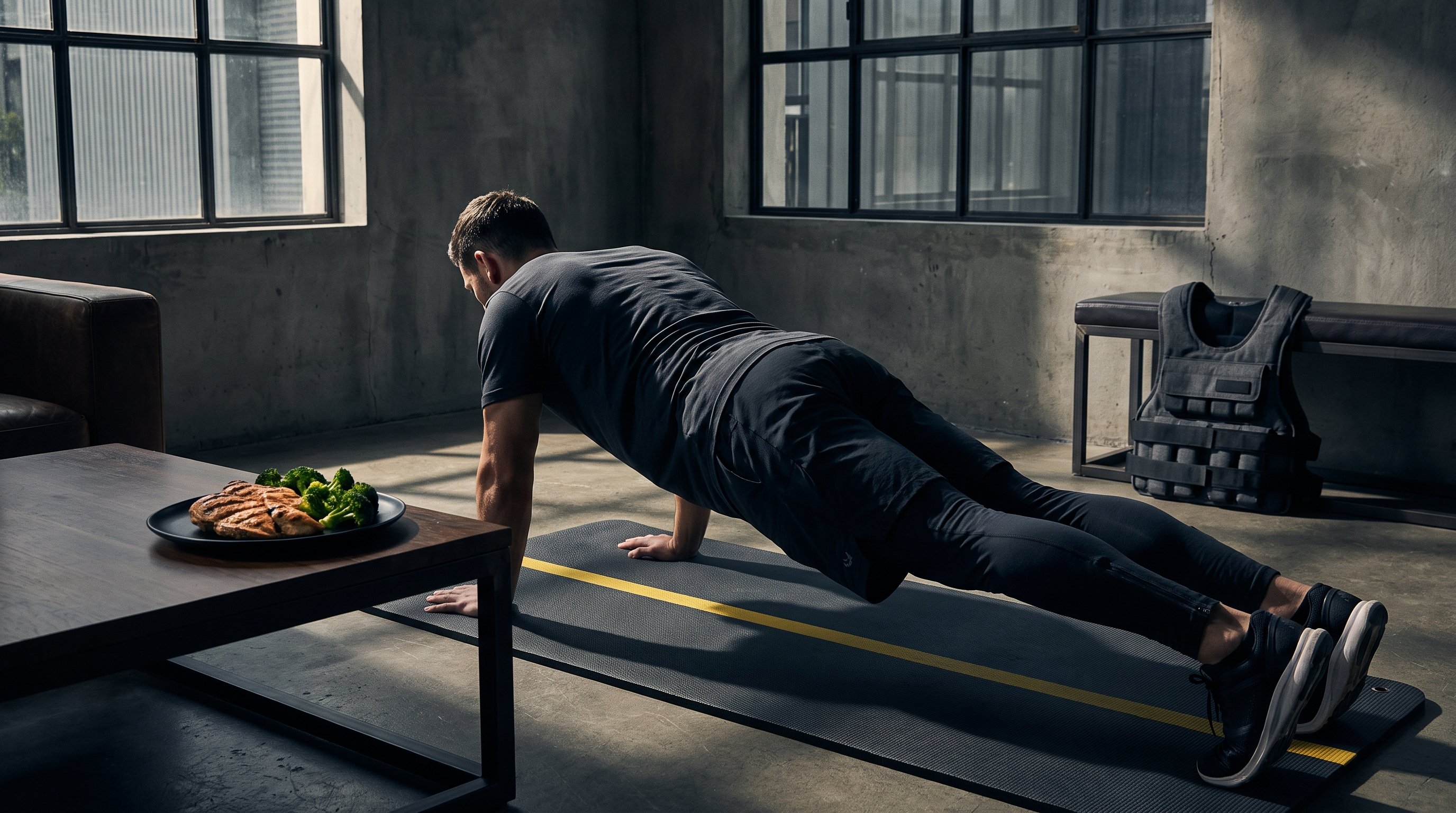 man doing a military-style calisthenics workout at home