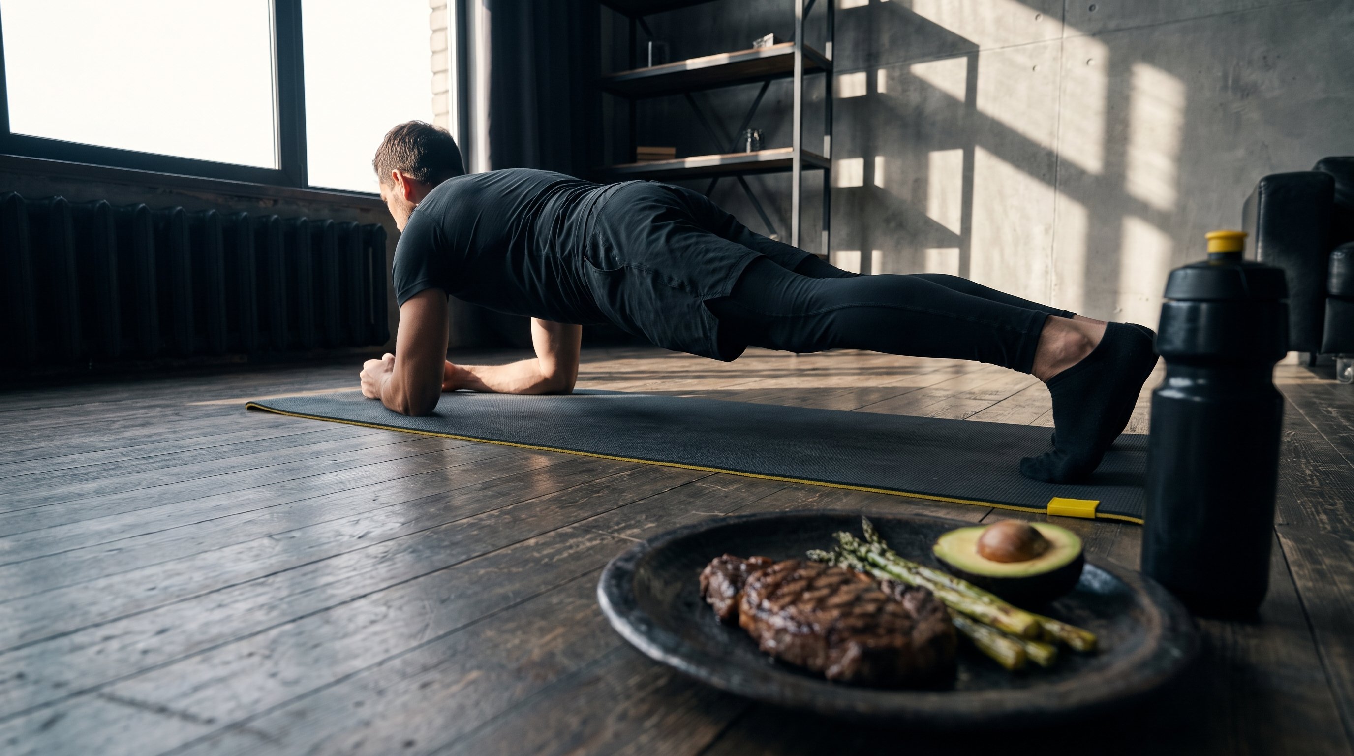 man doing a military-style calisthenics workout at home