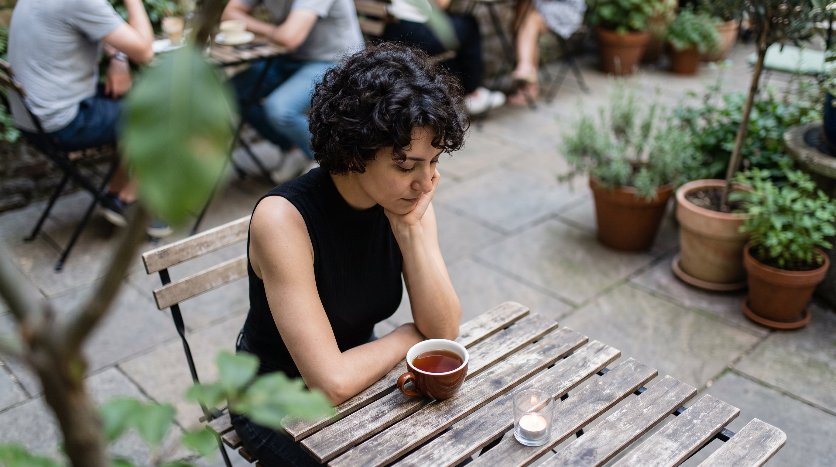 person writing in journal next to cup of tea on sunday morning