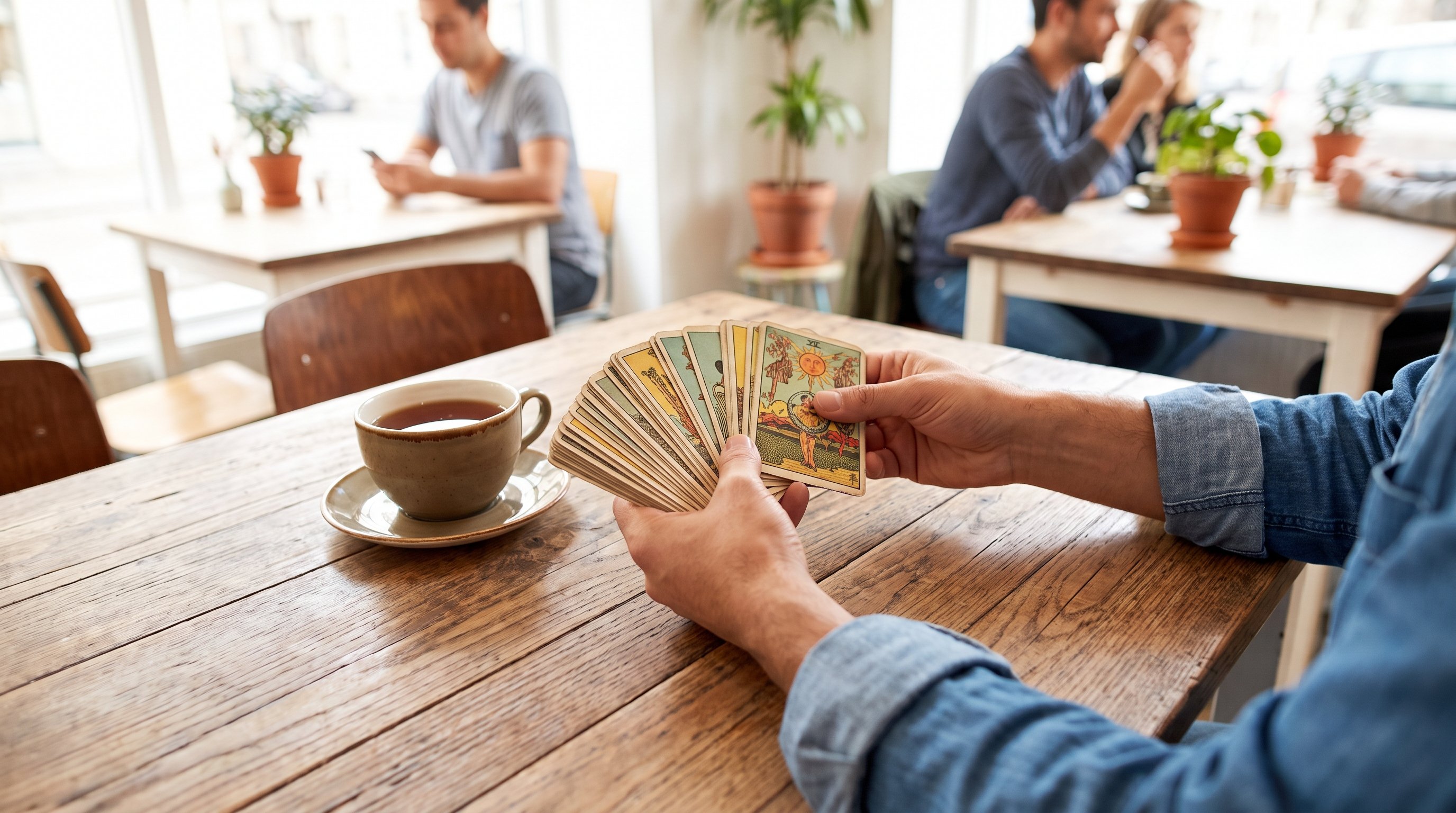 tarot cards spread on wooden table