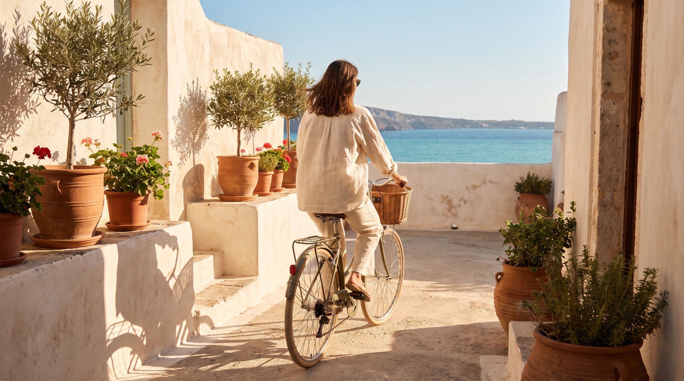 man cycling slowly along a quiet residential street in the morning