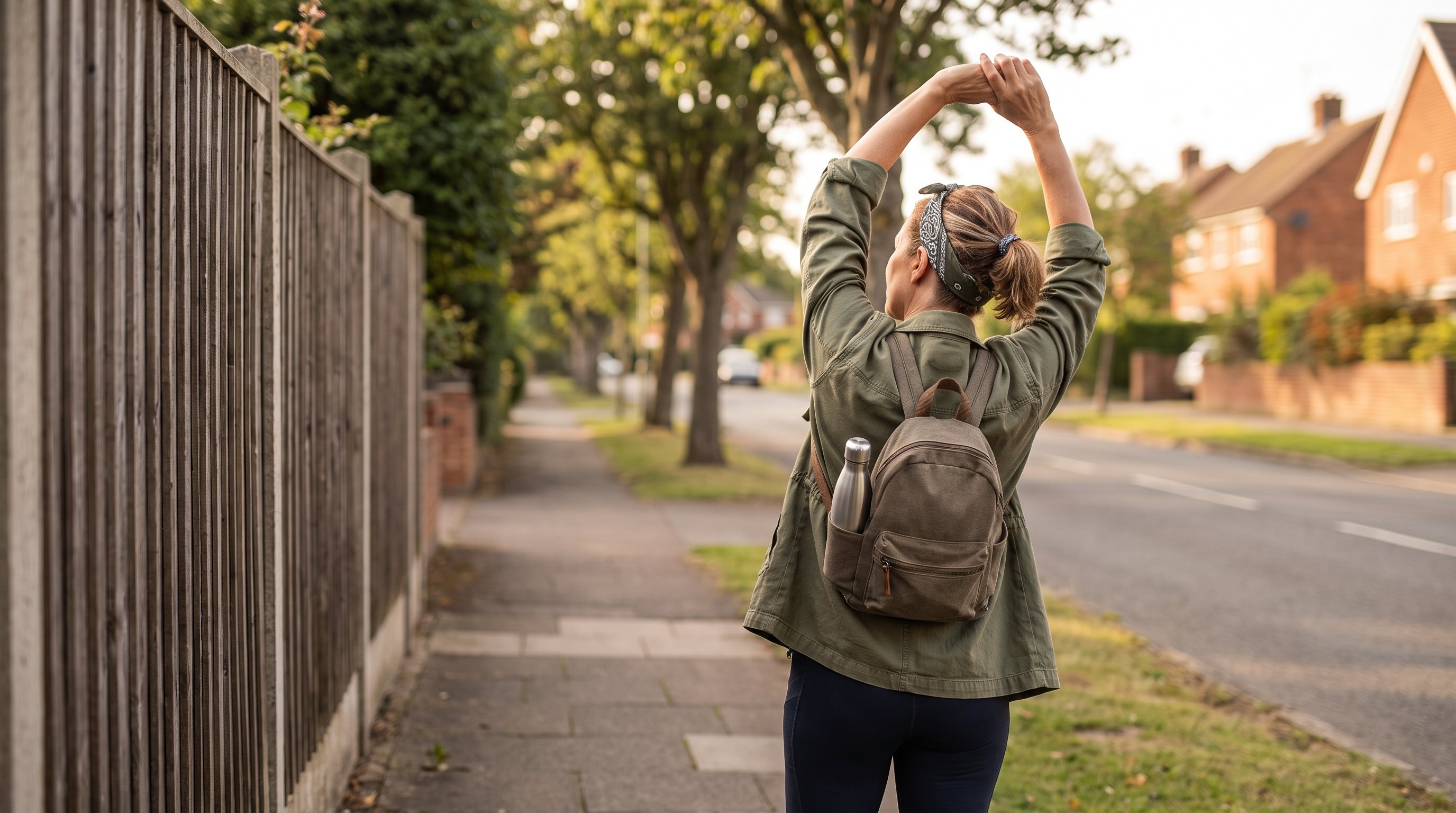 person checking a fitness watch while pausing on a walk
