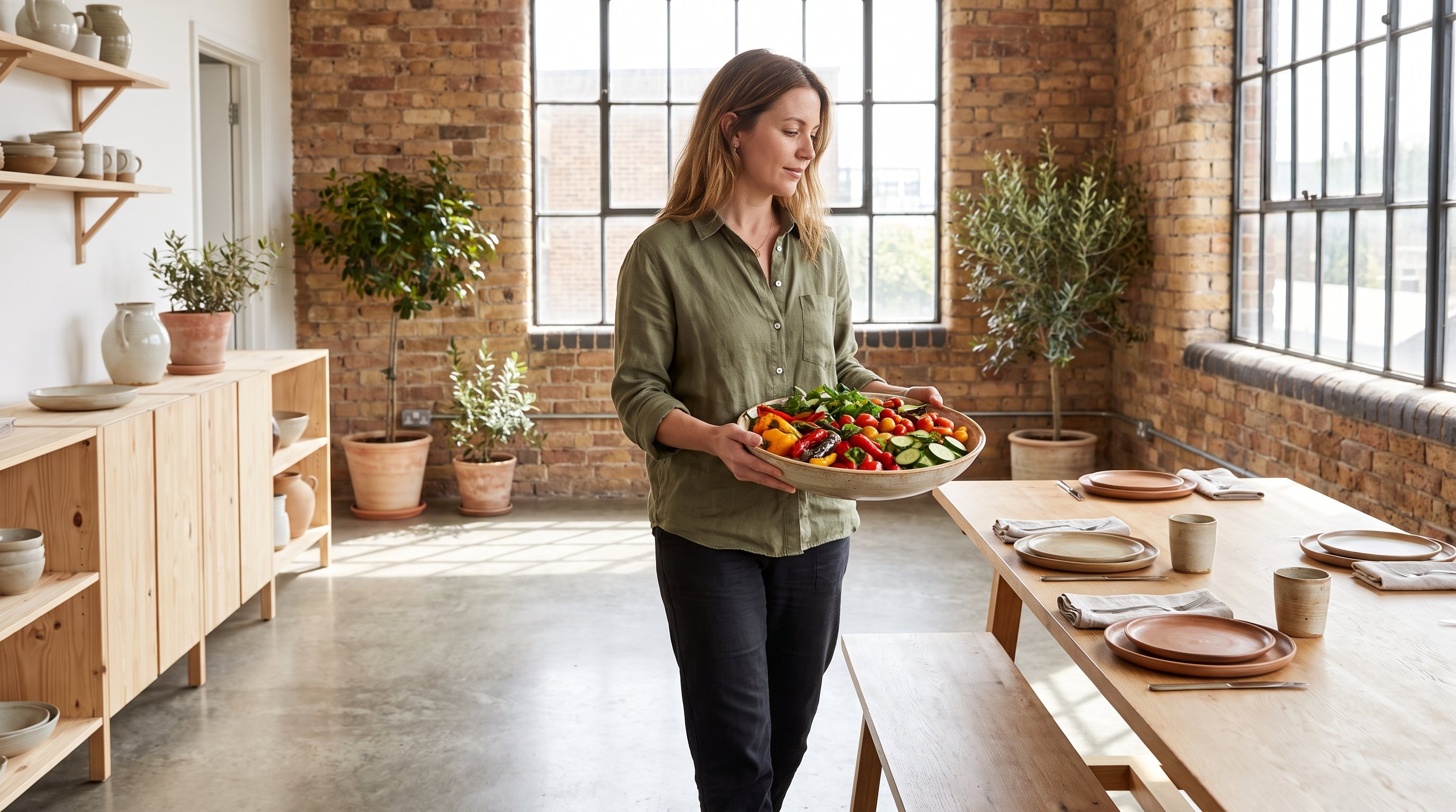 person chopping vegetables on a kitchen counter in the evening