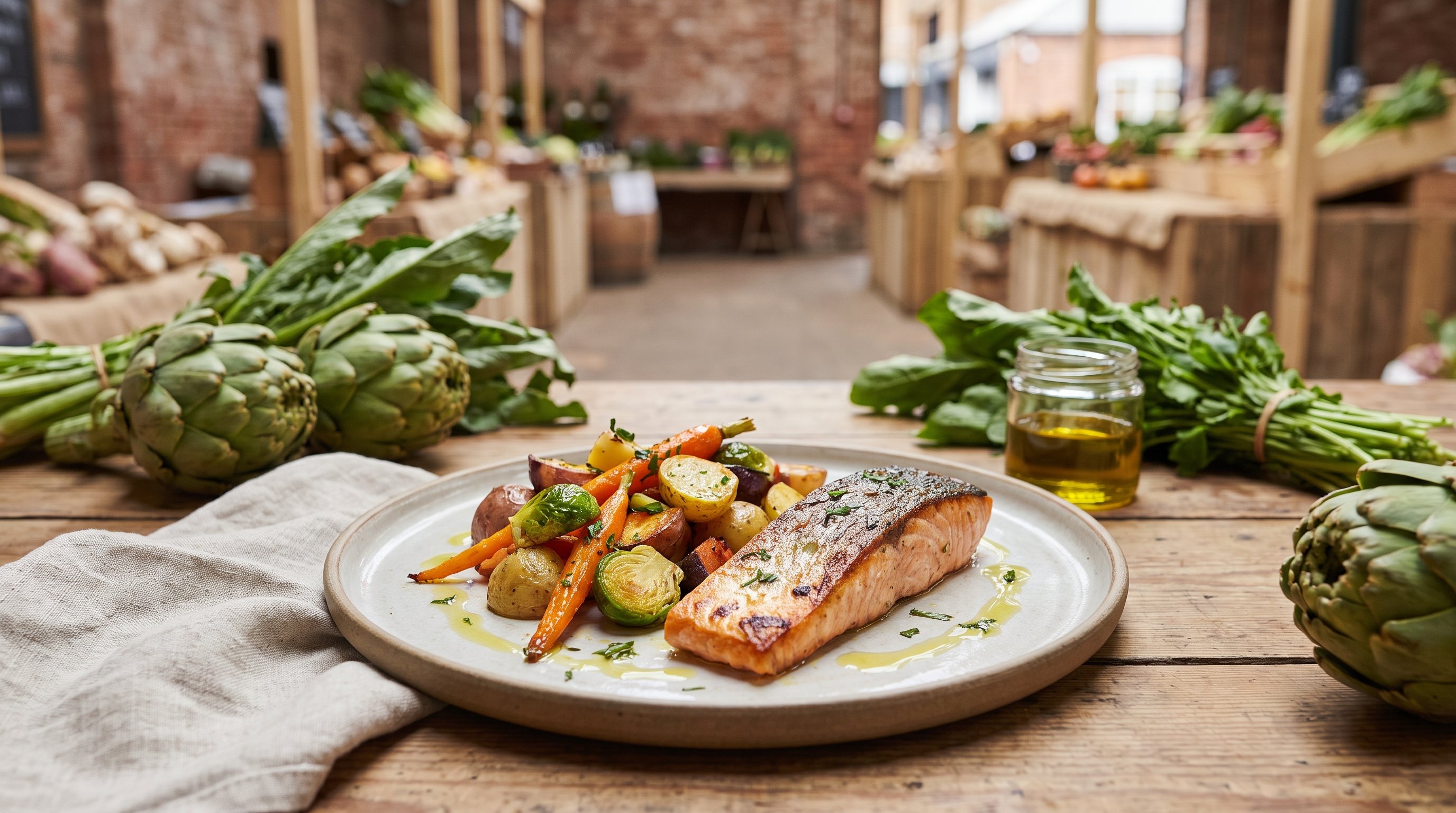 hand serving vegetables onto a dinner plate