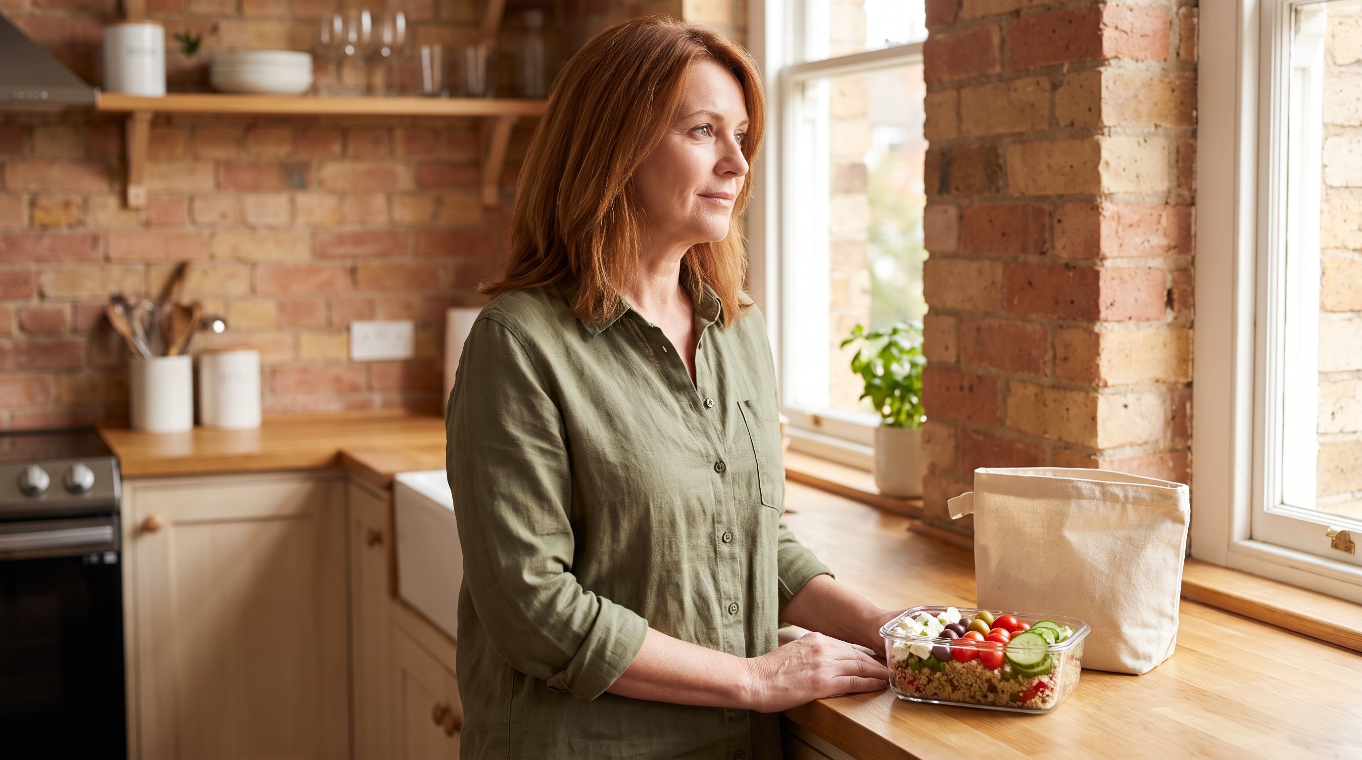 woman packing a lunch bag in a bright kitchen woman packing a lunch bag in a bright kitchen