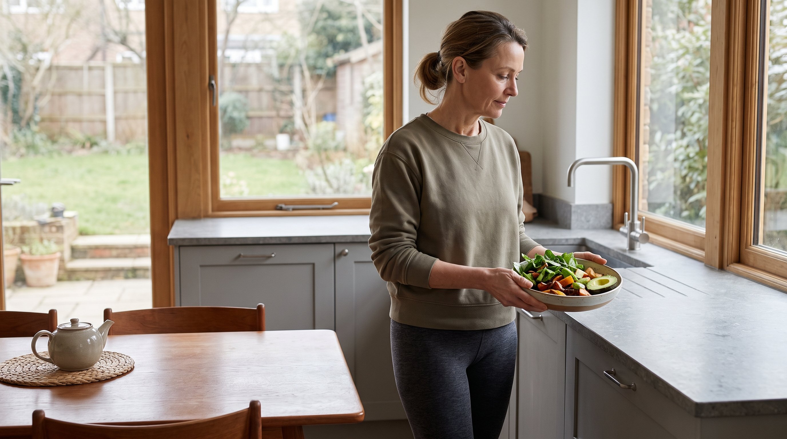 person chopping vegetables on a wooden kitchen counter