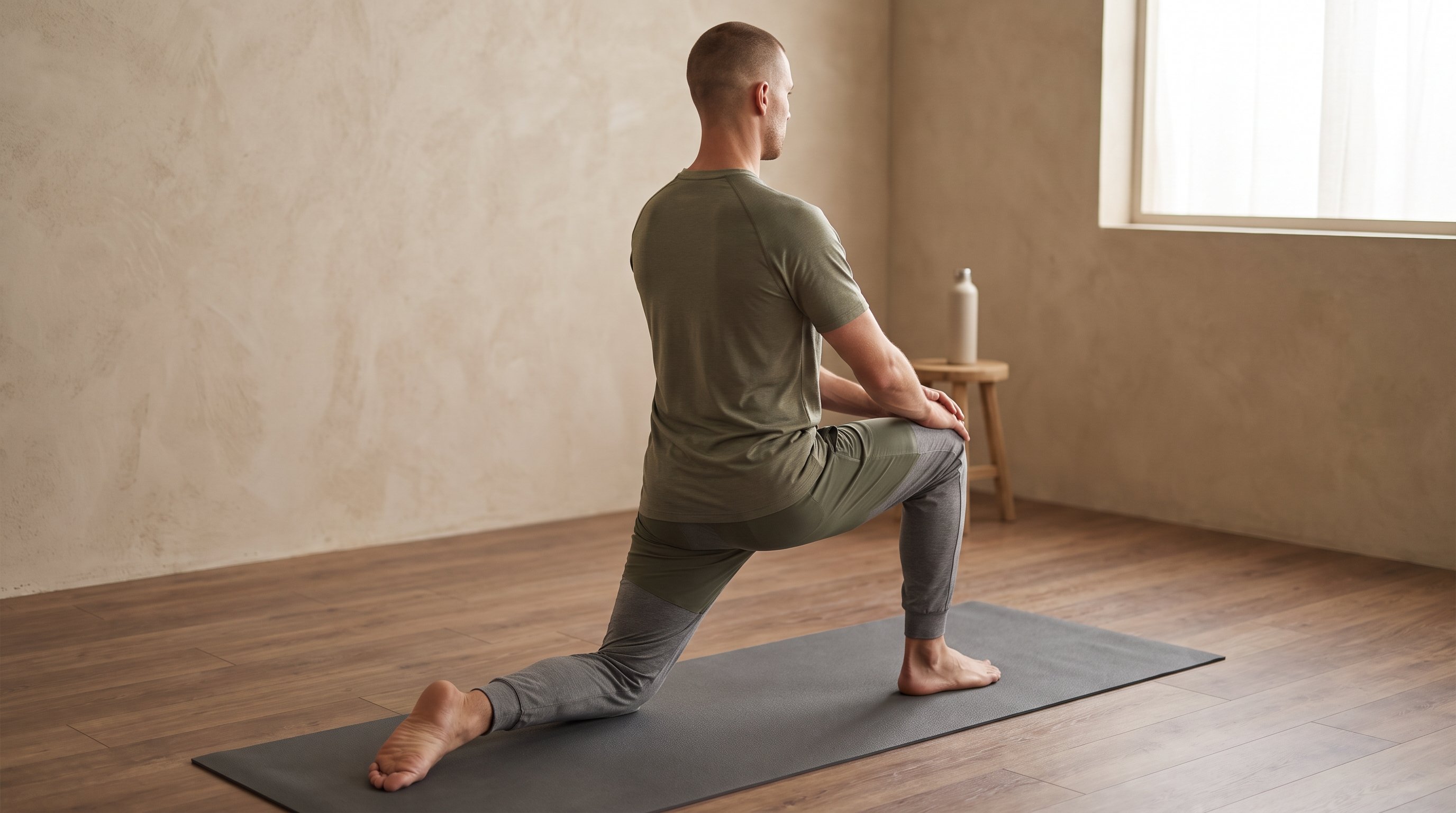 person doing a kneeling hip flexor stretch on a mat