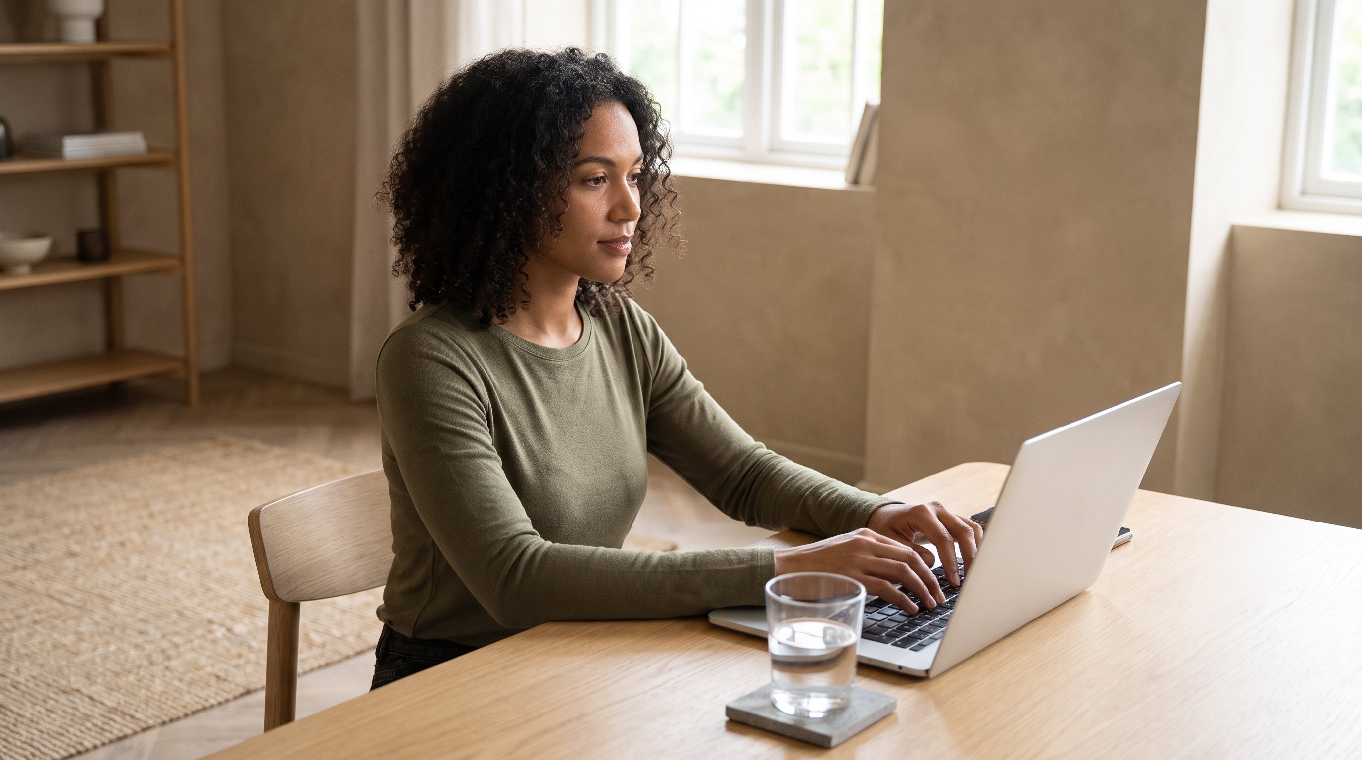 person writing a support email on a laptop at home