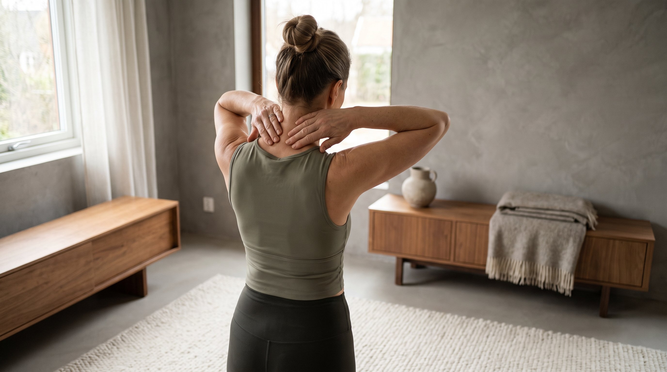close up of hands applying gentle pressure to back of neck