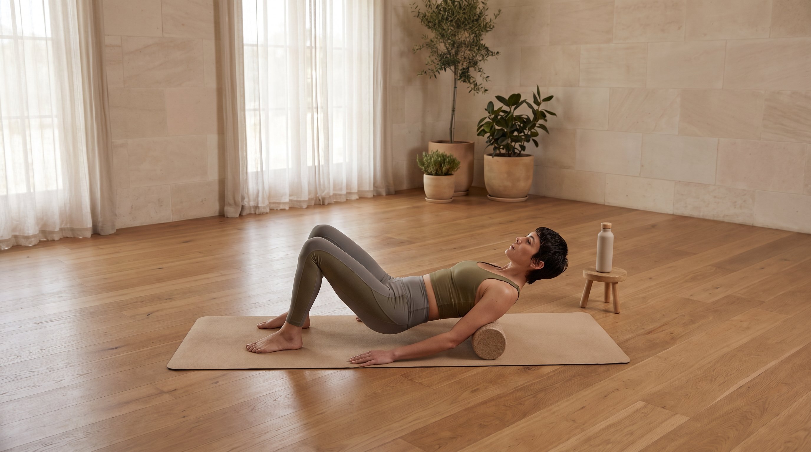 person doing a fascia release routine on a mat